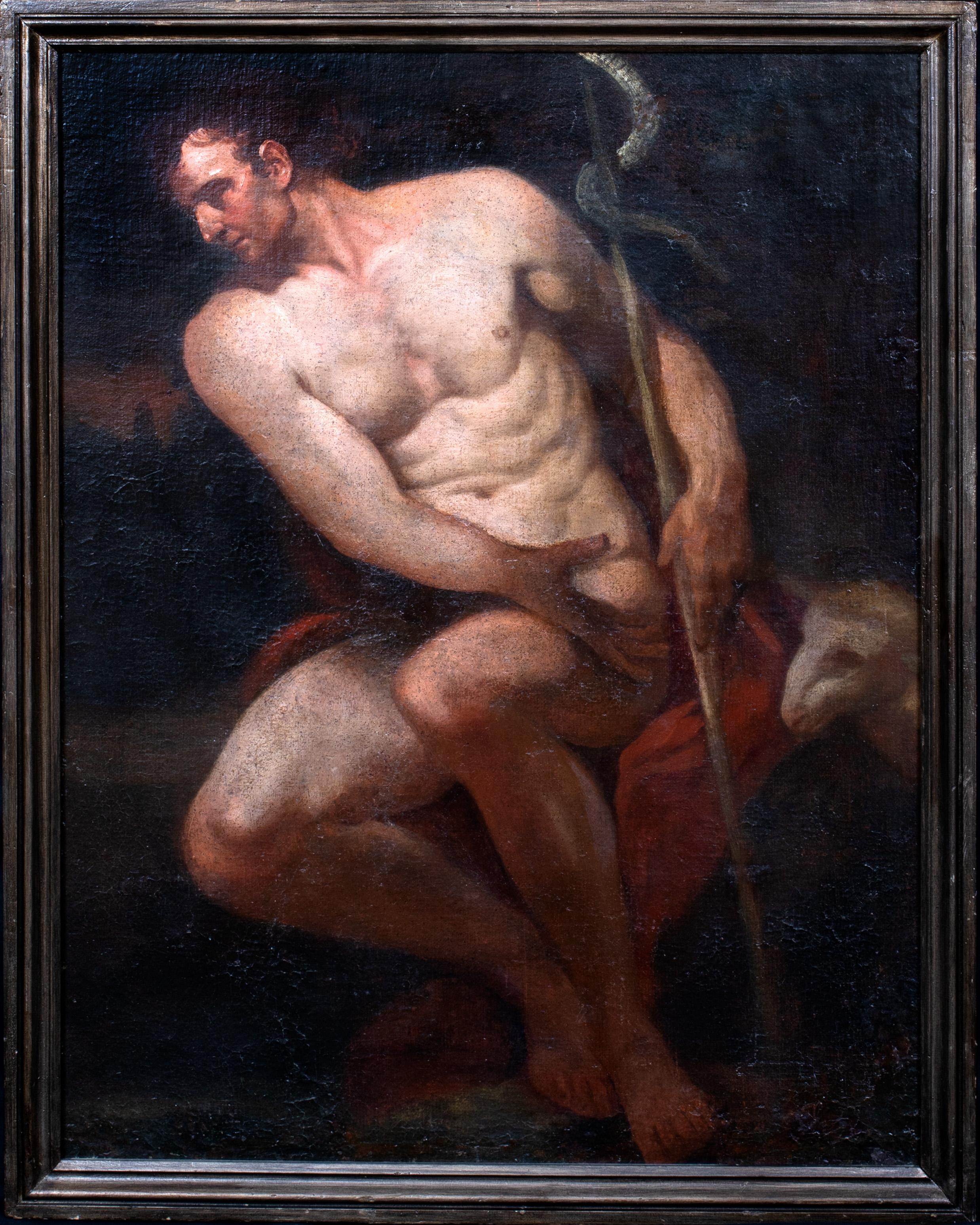 Unknown Portrait Painting - A Male Model As St John In The Wilderness, 17th Century 