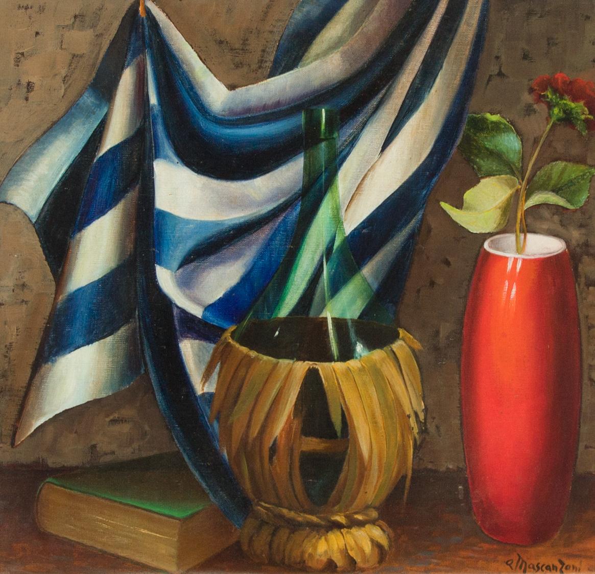 A. Mascanzoni - Italian School Contemporary Oil, Interior Still Life with Bottle - Painting by Unknown