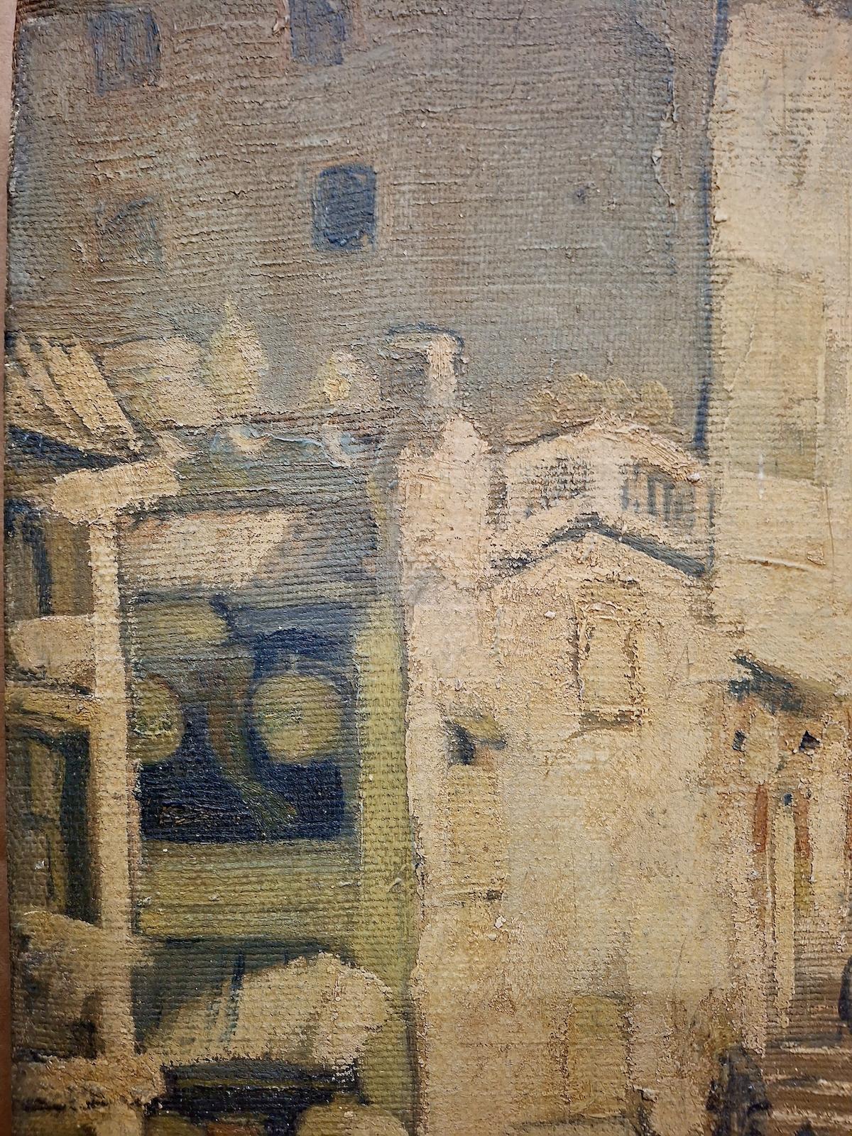 Escena de un pueblo mexicano en la ladera - Painting Abstracto de Unknown