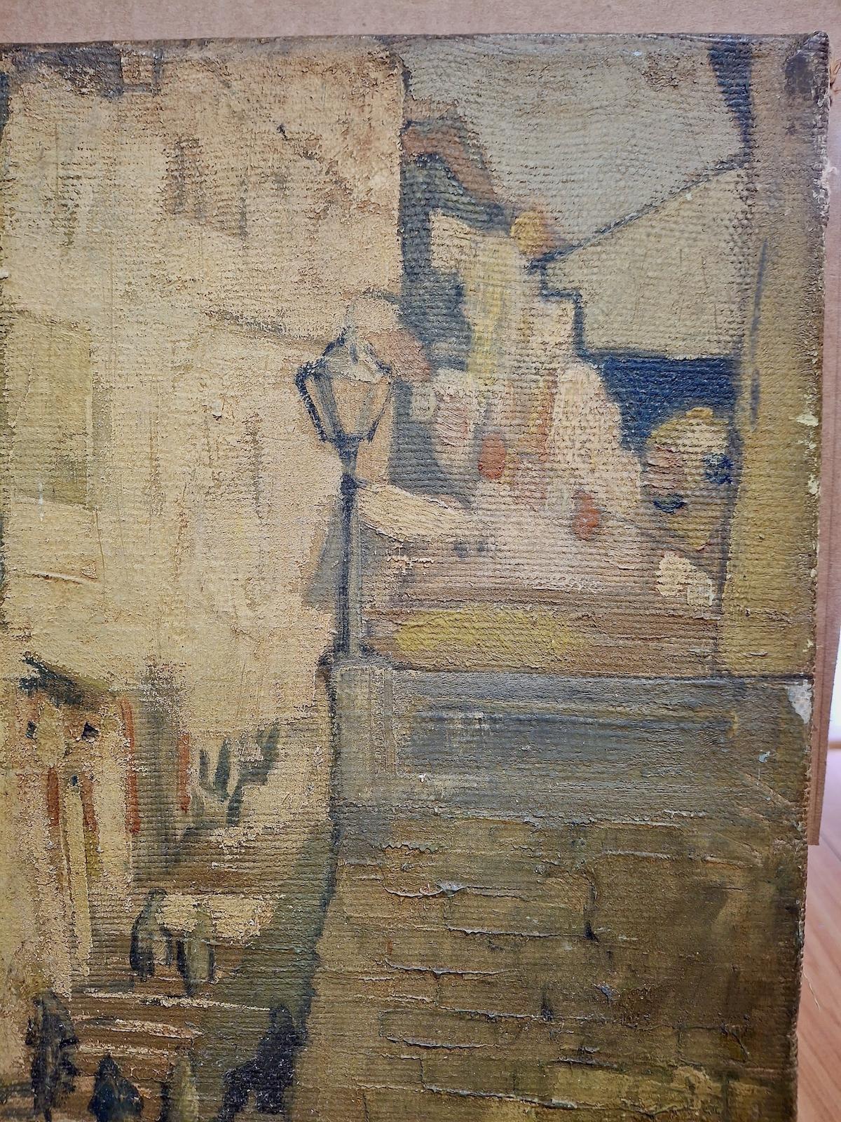 Escena de un pueblo mexicano en la ladera - Landscape Painting Marrón de Unknown
