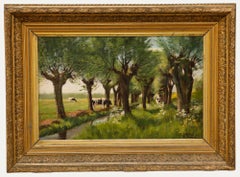 A. Mulder - Framed Early 20th Century Oil, Cows by the Canal Ditch