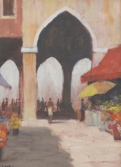 A. Murray - Óleo enmarcado del siglo XX, El barrio del mercado