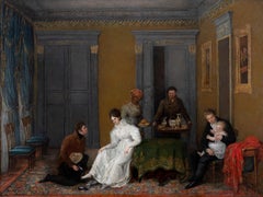 Una scena d'interni narrativa con servizio da tè e una domestica nera