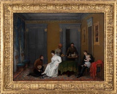 Una scena d'interni narrativa con servizio da tè e una domestica nera