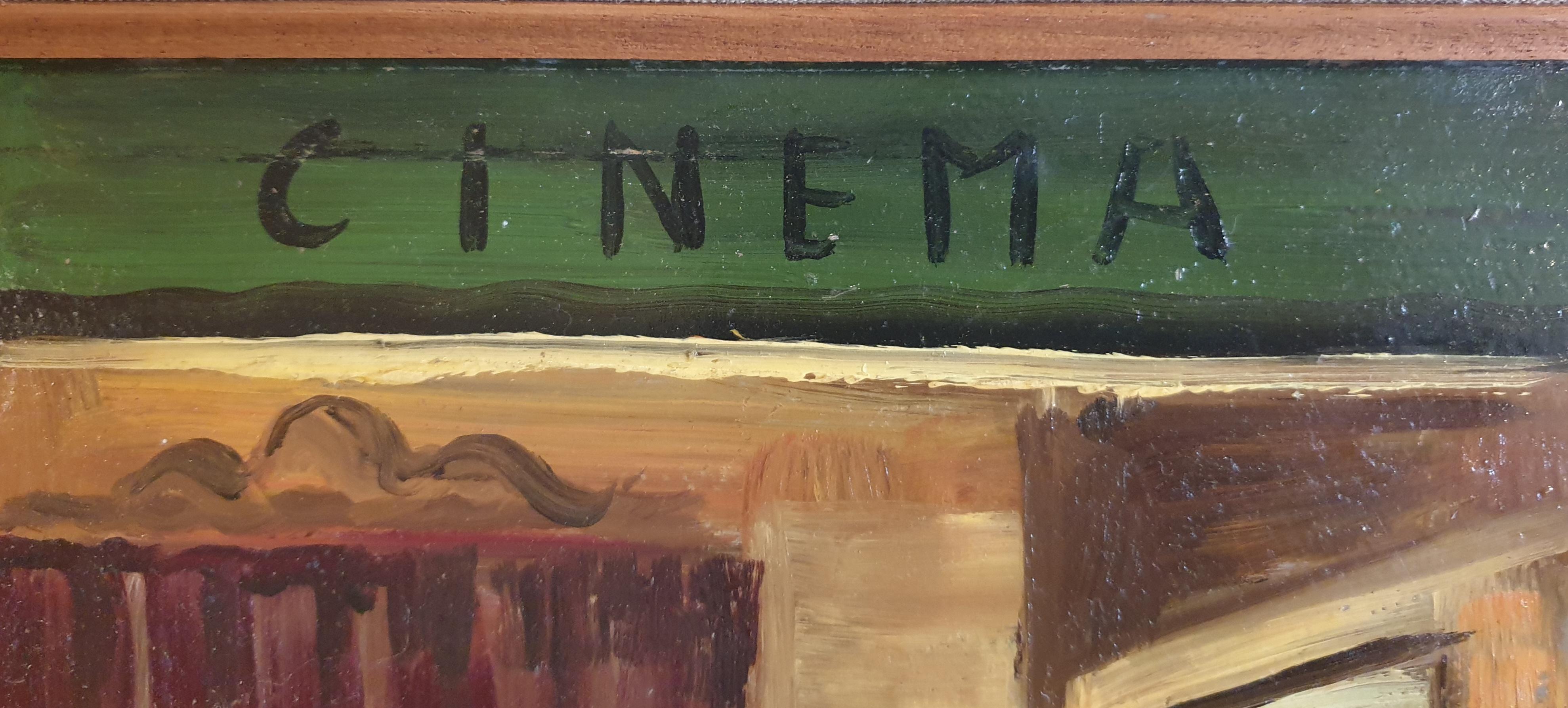 A Night out at the Cinema. Italian Mid-Century Oil on Board.  - Impressionist Painting by Unknown