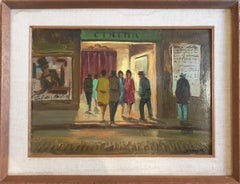 A Night out at the Cinema. Italian Mid-Century Oil on Board. 