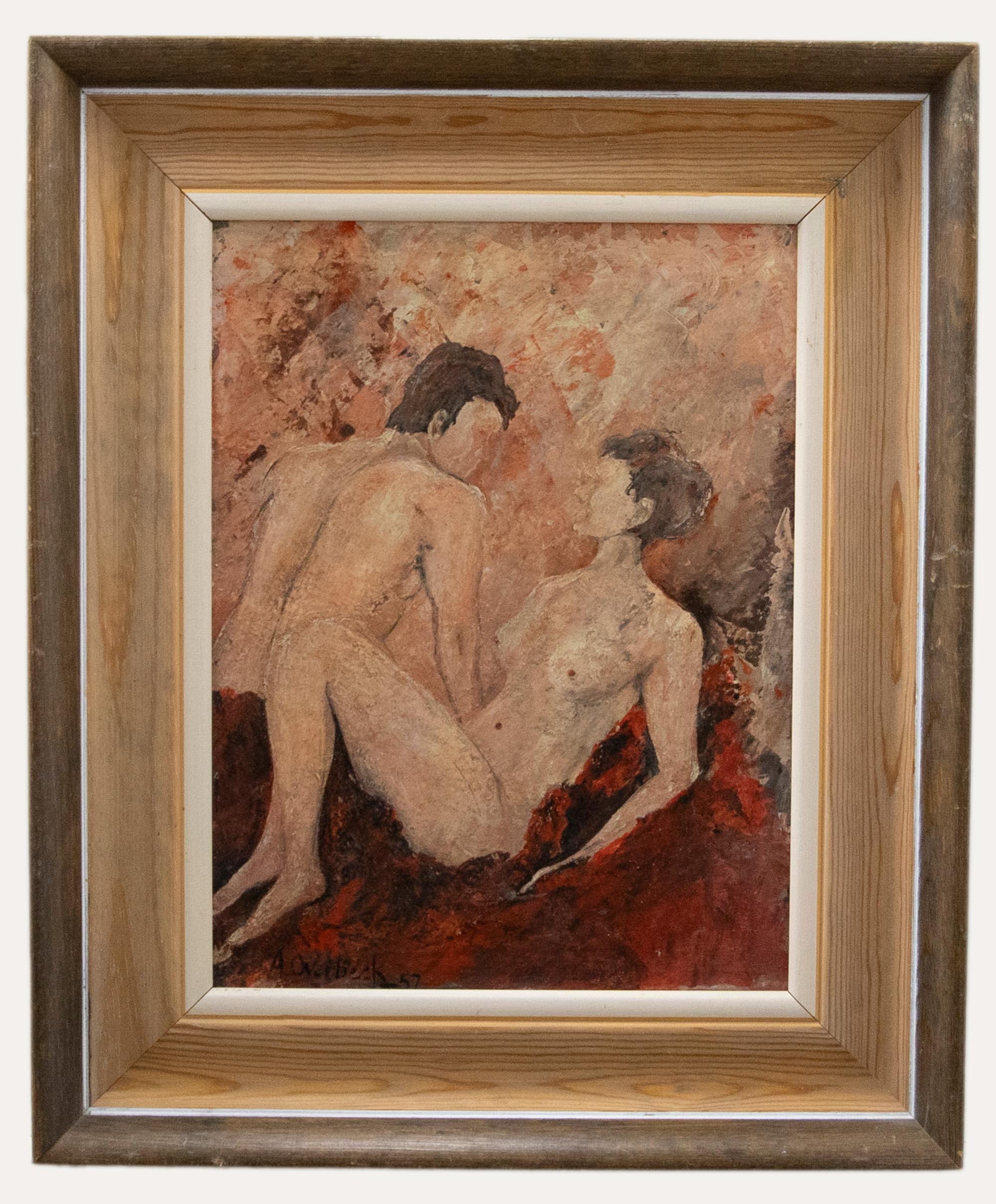 Unknown Nude Painting – A. Overbeck - 1957 Öl, Lebensmodelle