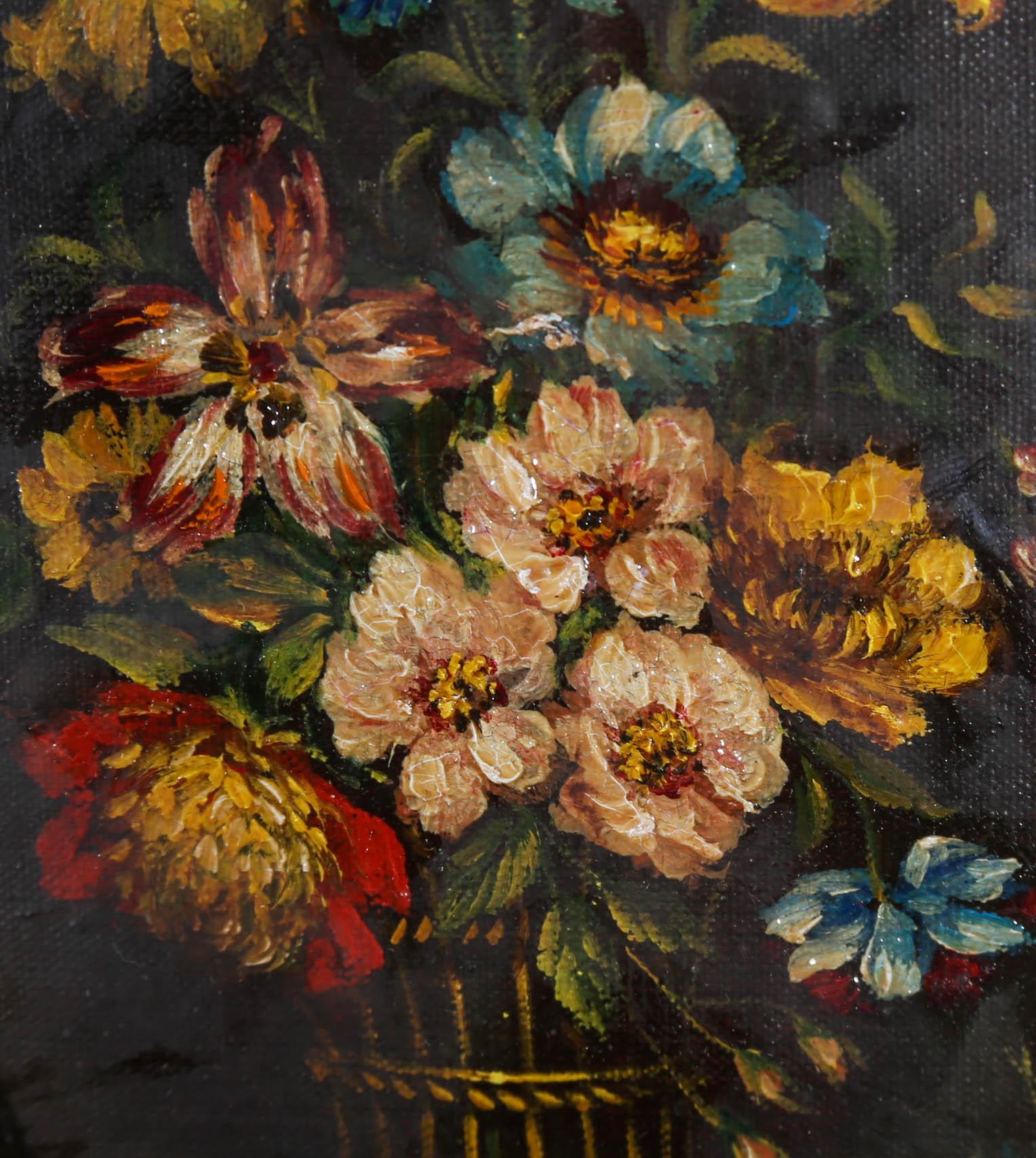 A Pair of 20th Century Italian School Oils - Floral Still Life Studies - Painting by Unknown