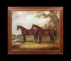 A Pair Of Bay Hunter Horses By A Stream, early 19th Century - THOMAS WEAVER
