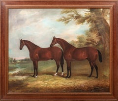 A Pair Of Bay Hunter Horses By A Stream, early 19th Century - THOMAS WEAVER