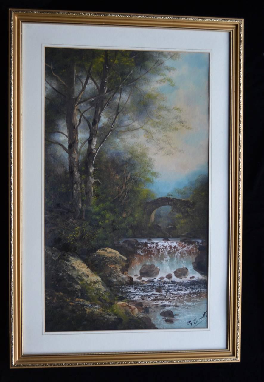 A Pair Of English Landscapes. Oil on paper - Gray Landscape Painting by Unknown