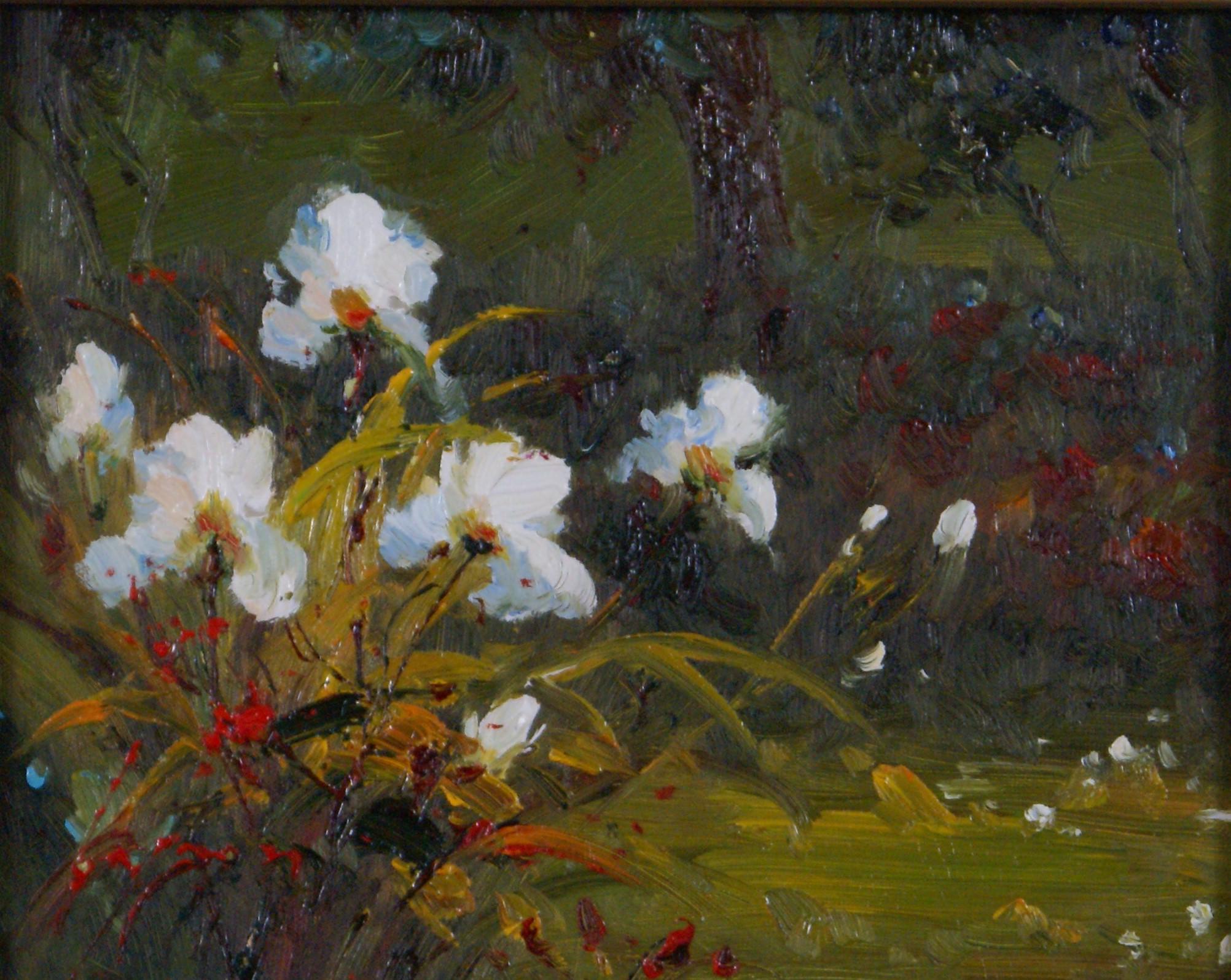 A Pair of Floral Landscapes - Impressionist Painting by Unknown