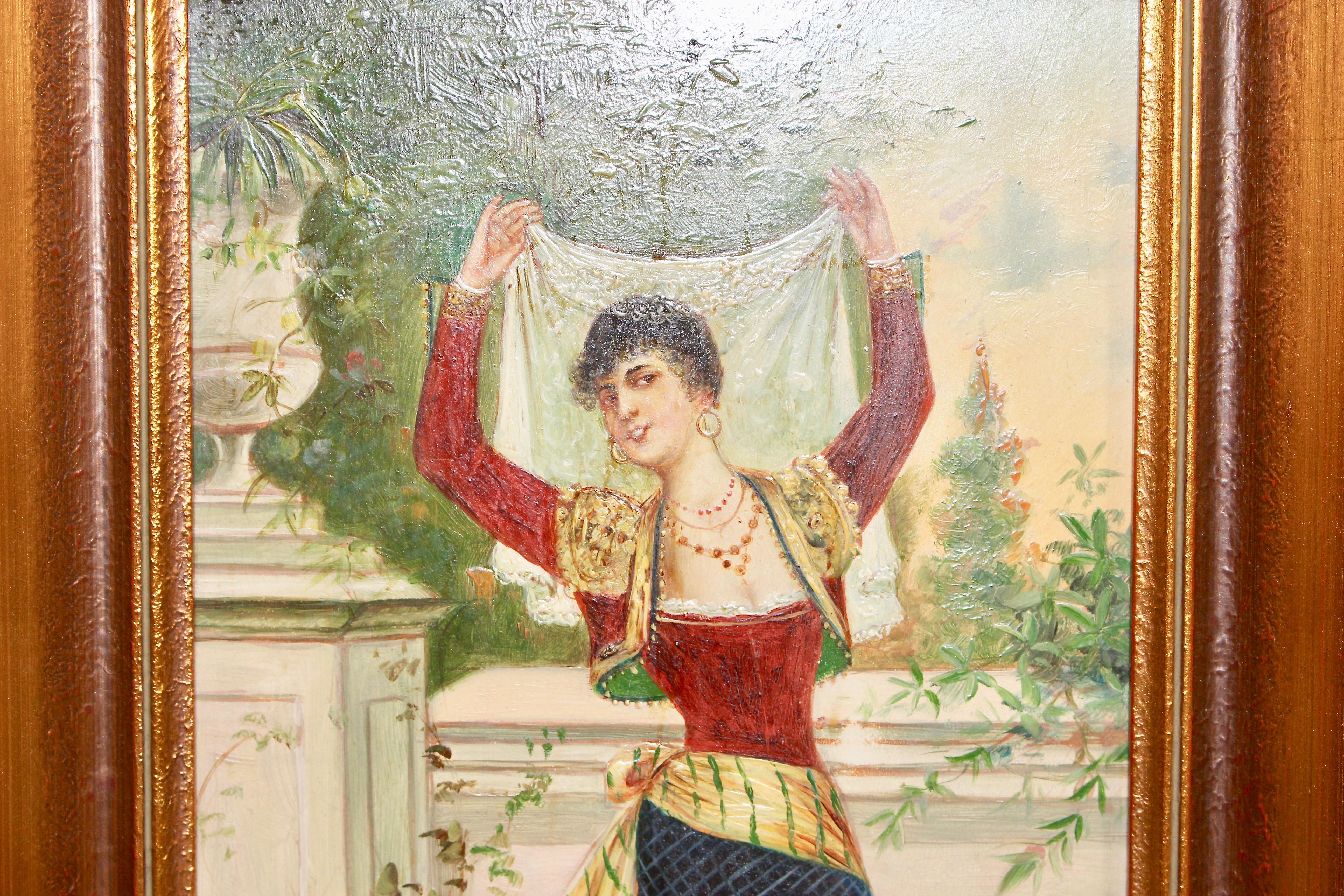 Une paire de peintures, dames dansantes. Circa 1900. Huile sur bois. Signé. - Painting de Unknown