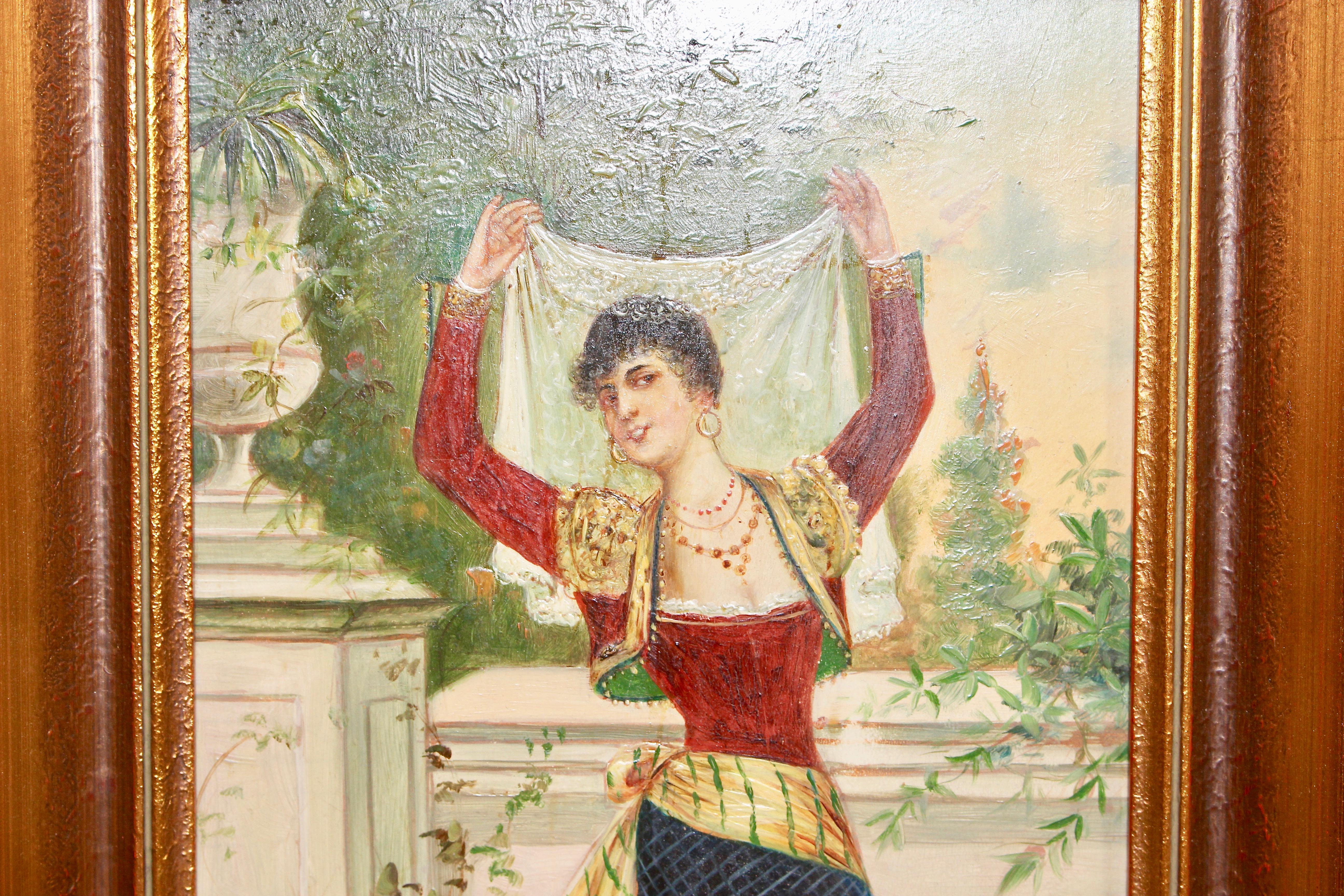 Paar Gemälde, tanzende Damen. Um 1900. Öl auf Holz, Öl. Signiert und signiert. – Painting von Unknown