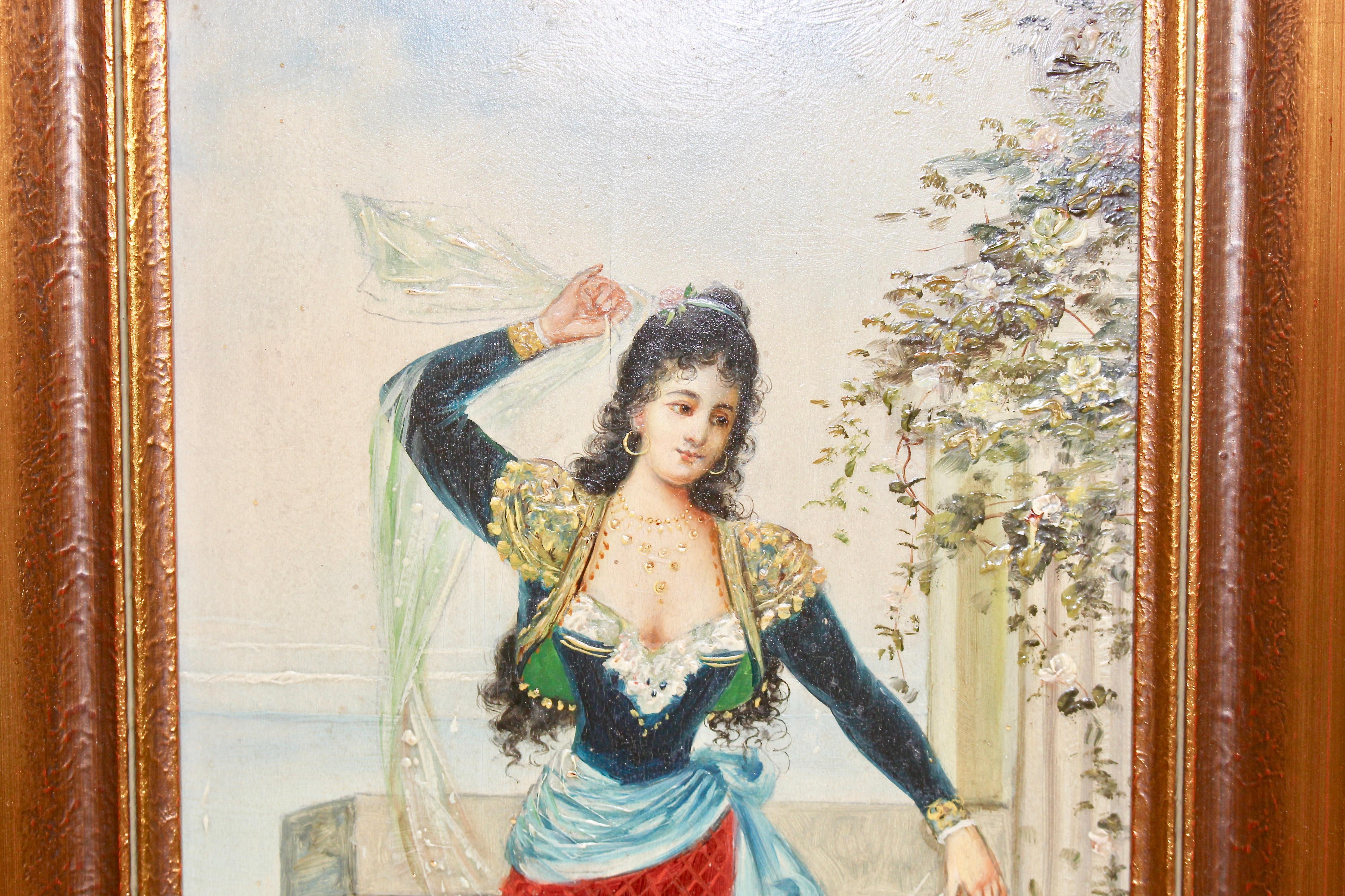 Une paire de peintures, dames dansantes. Circa 1900. Huile sur bois. Signé. - Marron Figurative Painting par Unknown