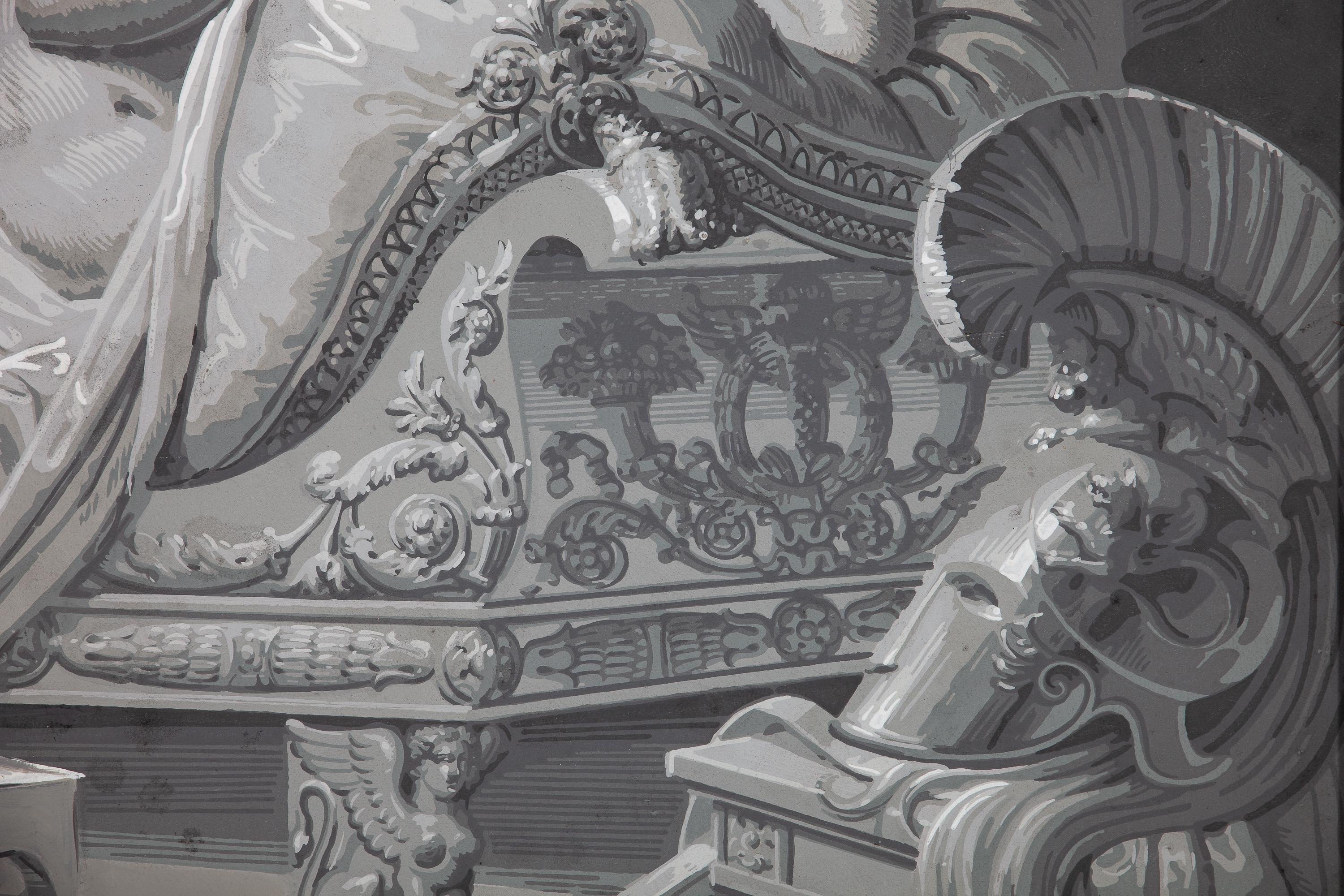 A Pair of  Wall Decoration 'En Grisaille' by Dufour, Paris, France, 19th Century For Sale 3