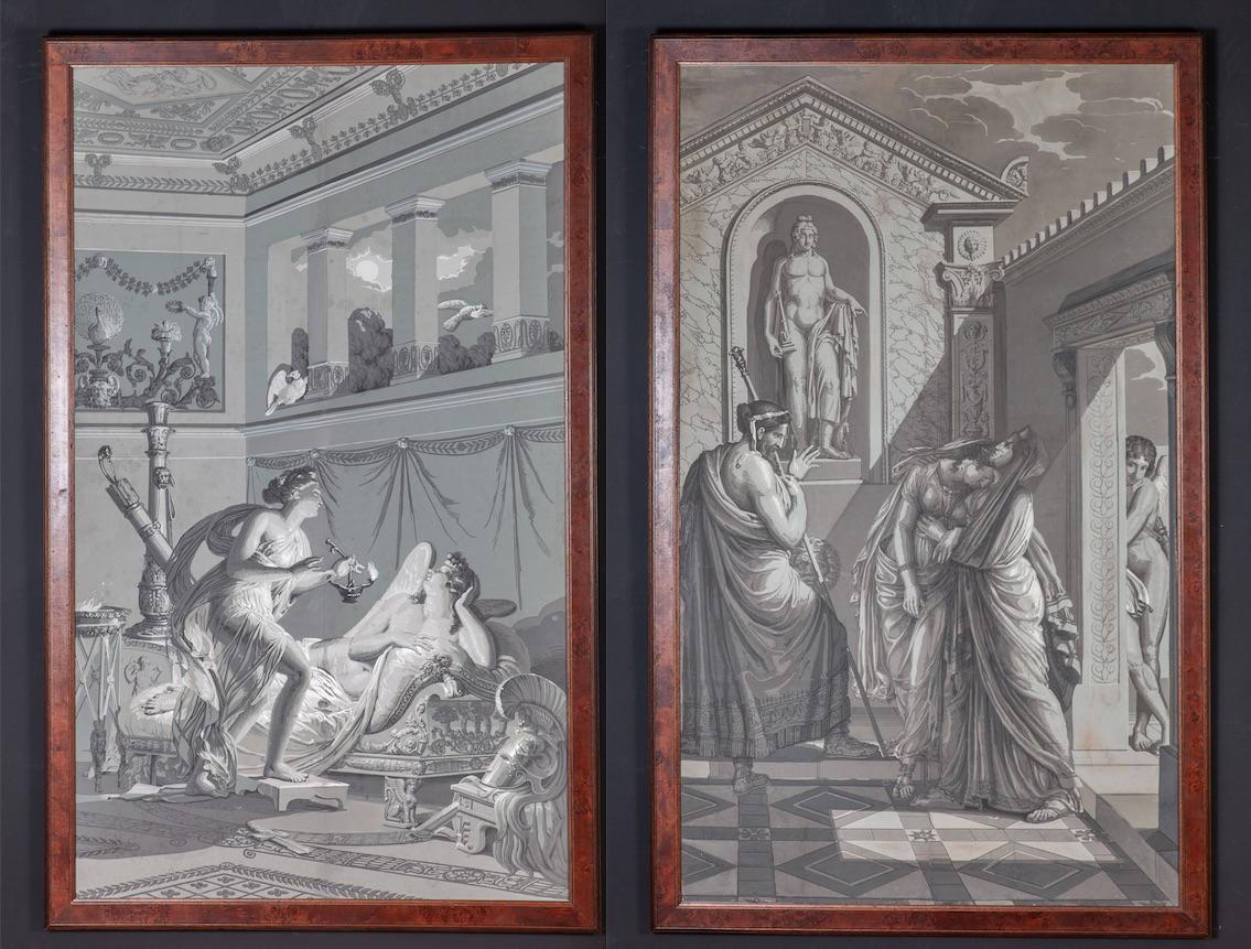 A Pair of  Wall Decoration 'En Grisaille' by Dufour, Paris, France, 19th Century - Painting by Unknown