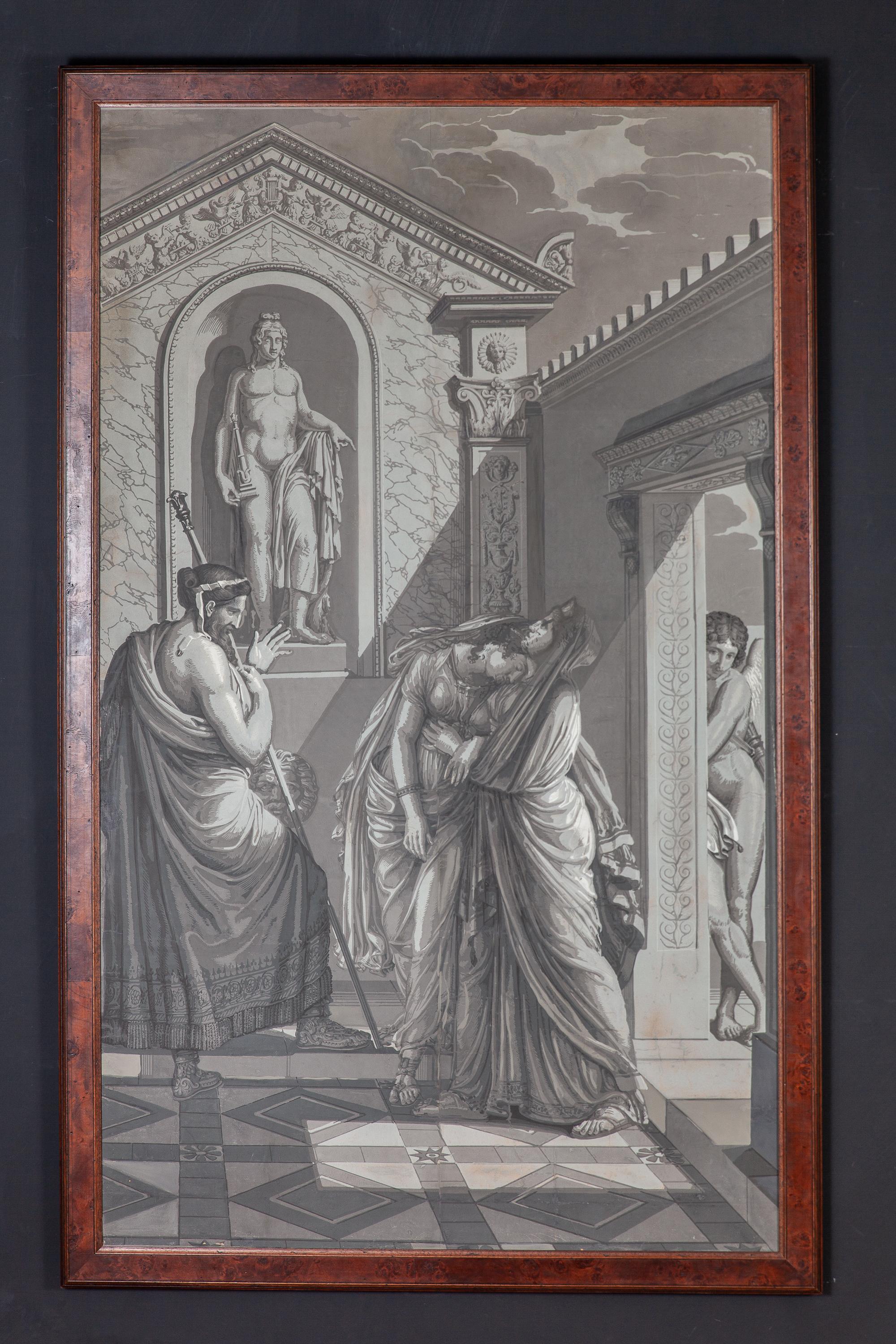 Unknown Figurative Painting - A Pair of  Wall Decoration 'En Grisaille' by Dufour, Paris, France, 19th Century
