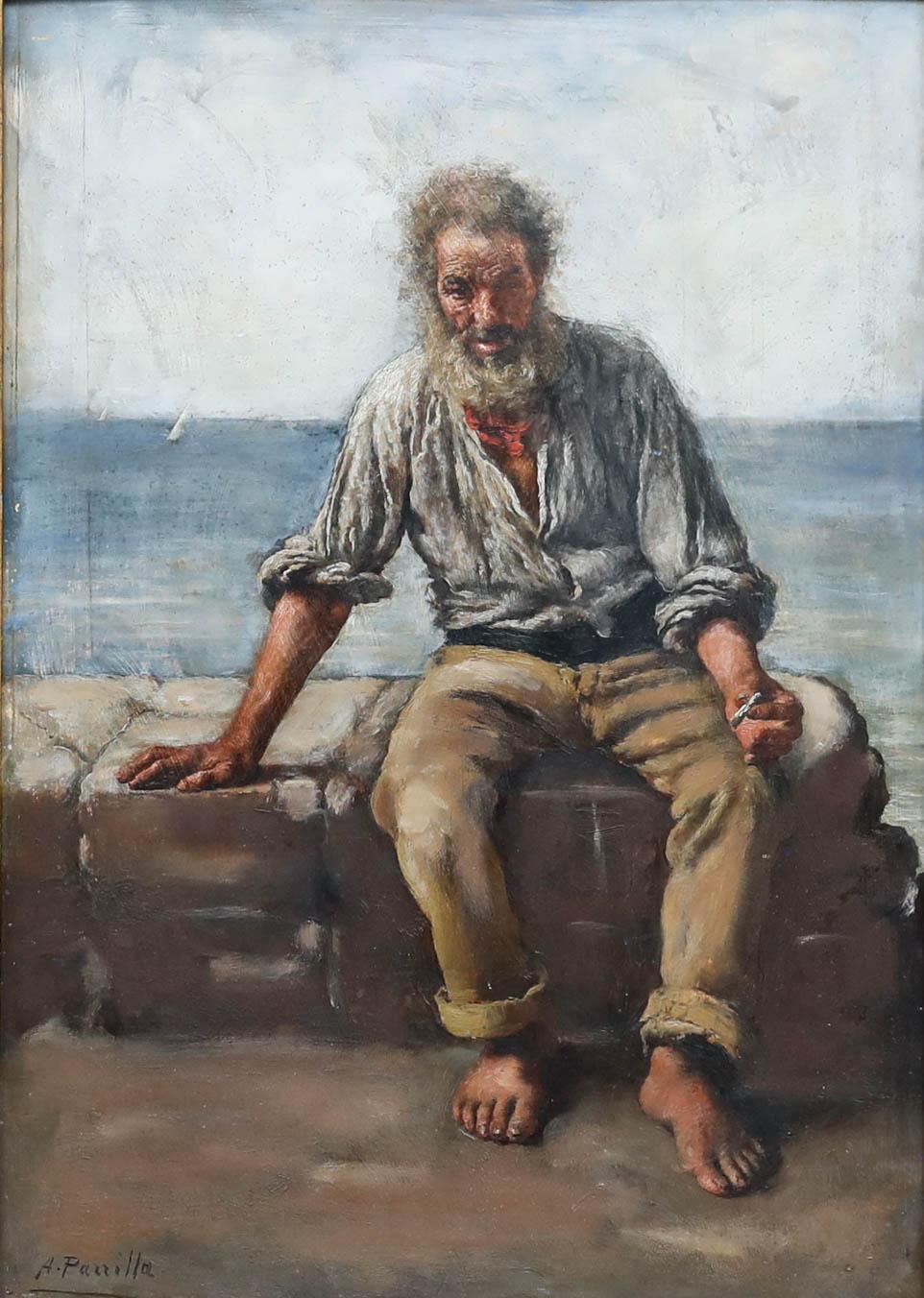 A. Parilla  - Début du 20e siècle, Huile, Le vieux pêcheur - Painting de Unknown