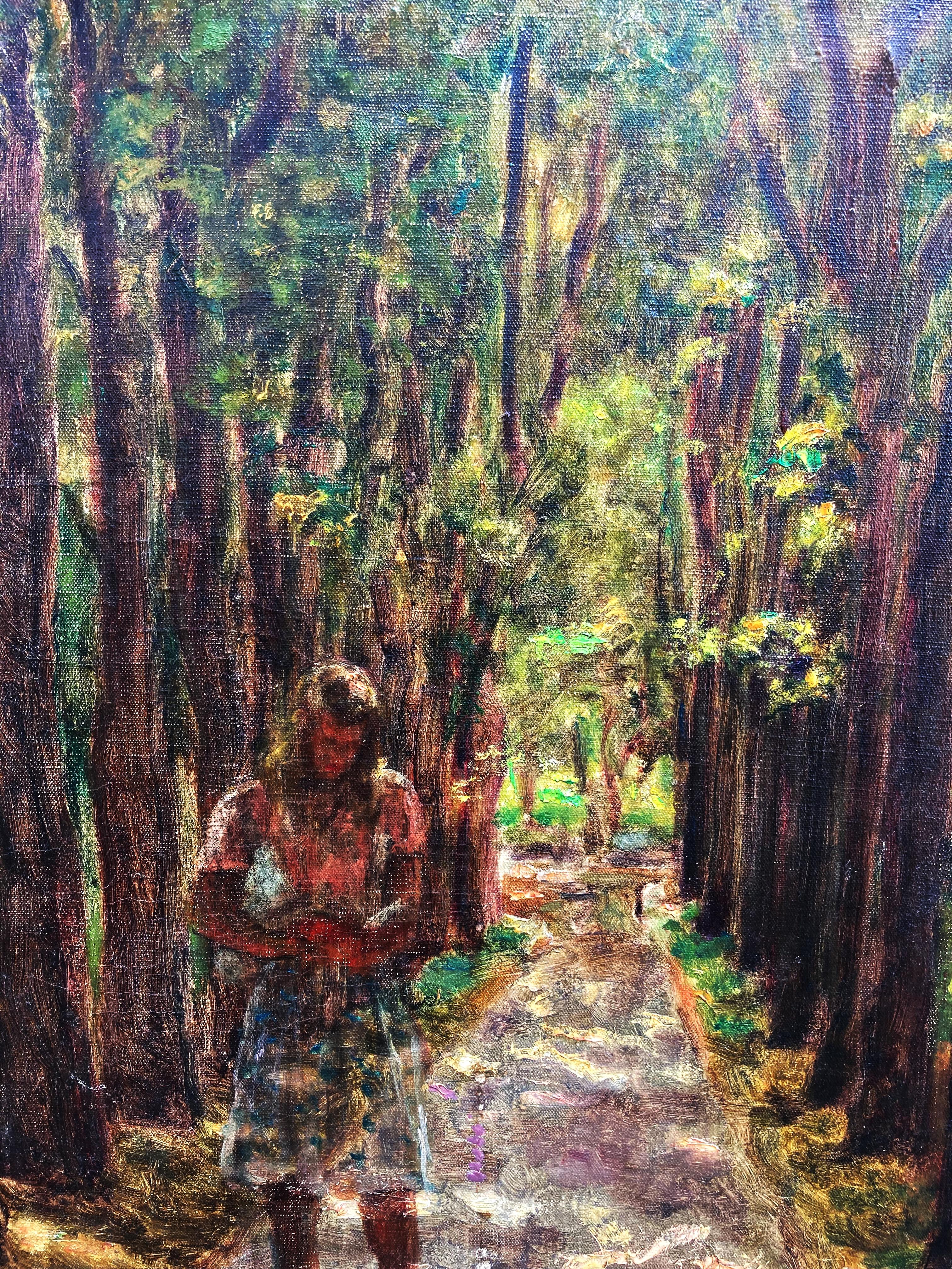 A Path Through the Woods (Impressionistisches Ölgemälde auf Leinwand) – Painting von Unknown