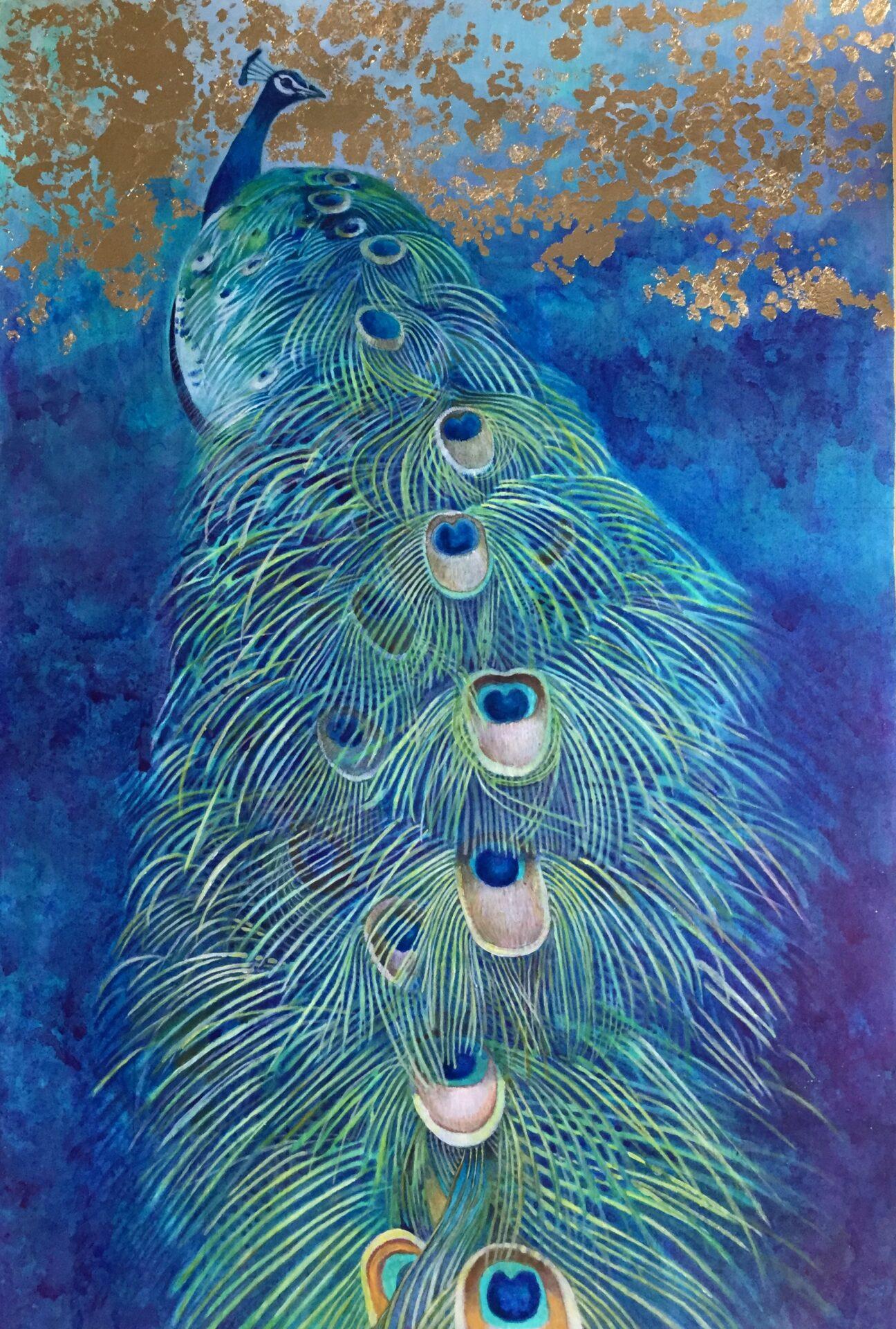 A Peacock by Keiko H - Painting by Unknown