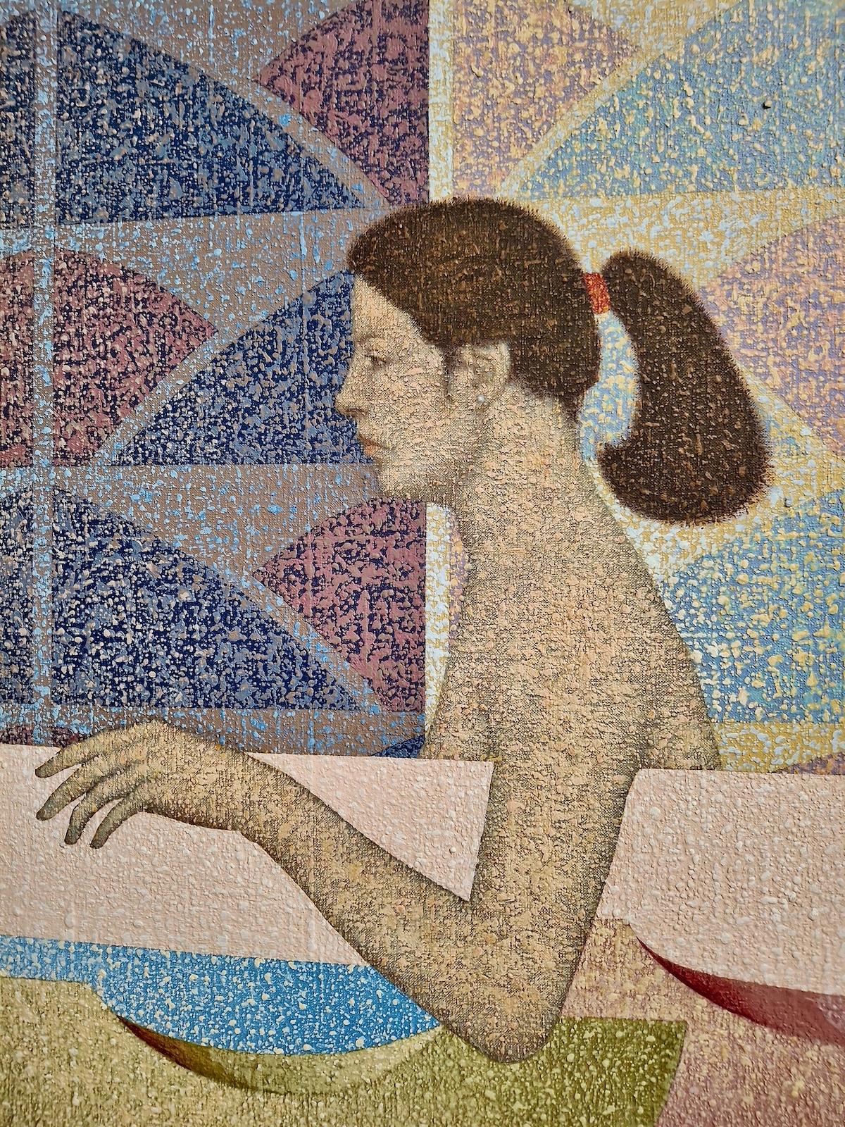 Vue pointilliste d'une femme - Painting de Unknown
