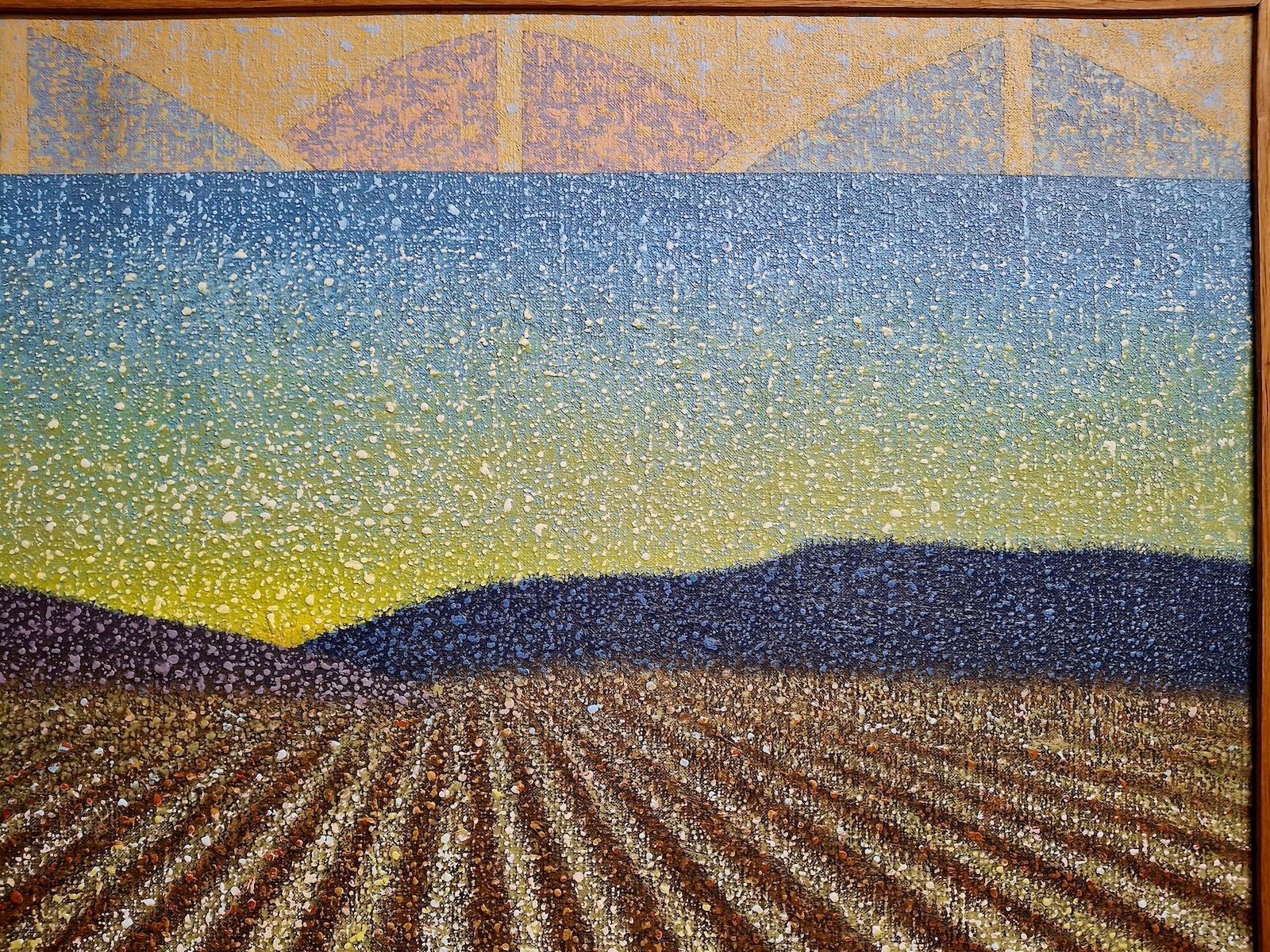 Vue pointilliste d'une femme - Gris Abstract Painting par Unknown