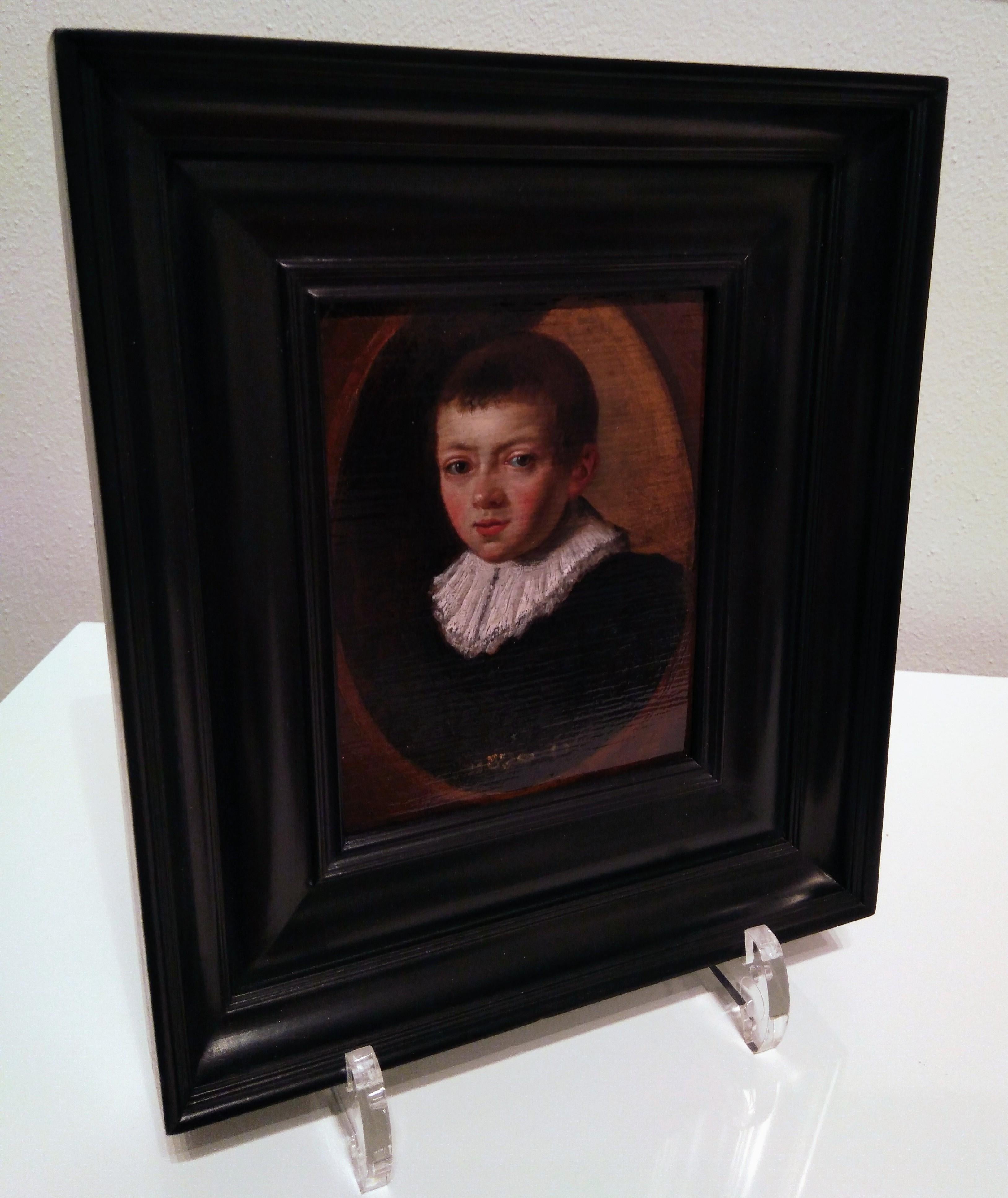 A Portrait of a Young Boy - Brown Portrait Painting by Unknown