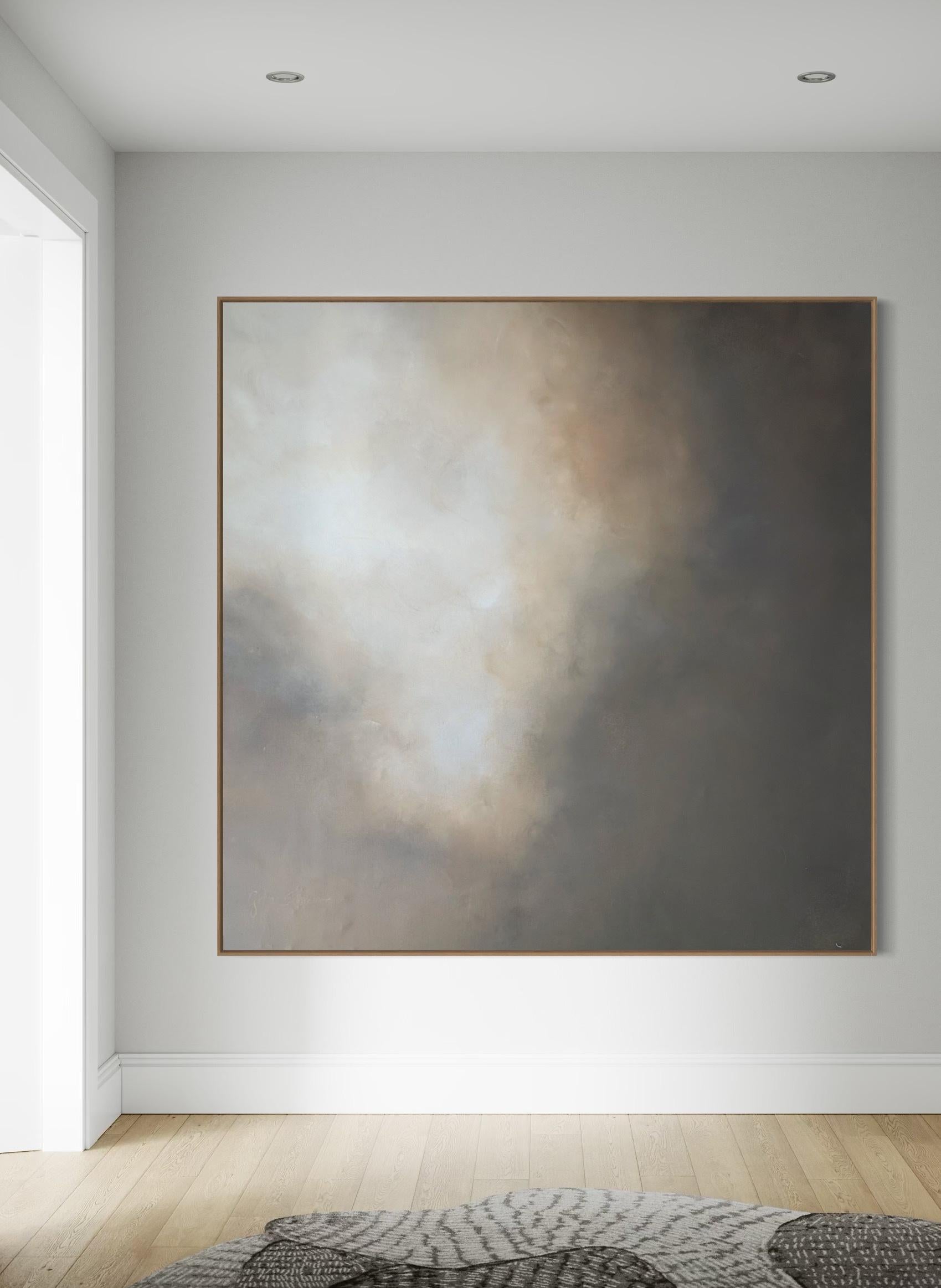 A Quiet Place von Gabriela Azar Schreiner. Zeitgenössische abstrakte Malerei (Grau), Abstract Painting, von Unknown