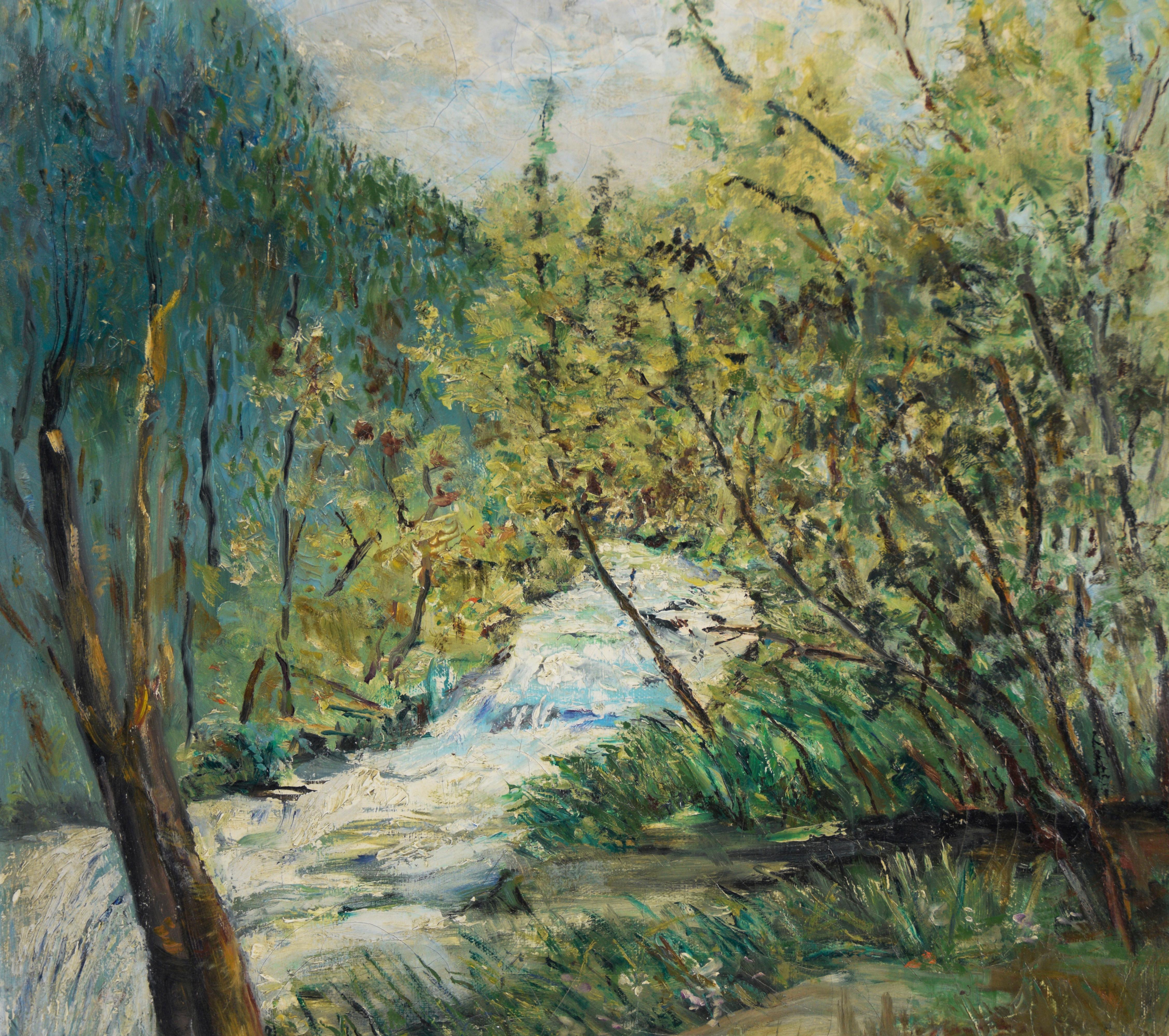 A Quiet River - Oil on Canvas by A. Whipple - Painting by Unknown