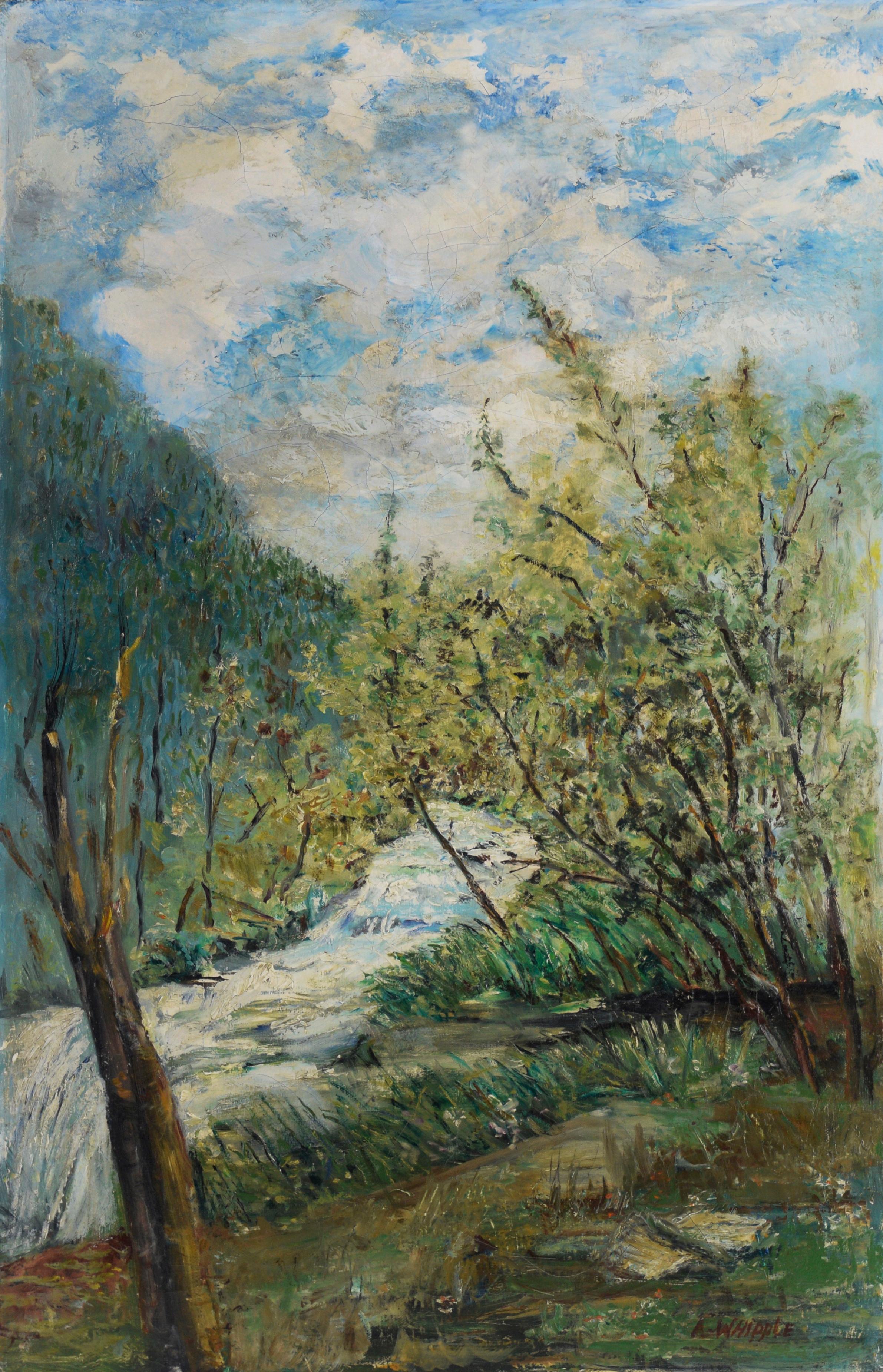 Unknown Landscape Painting – A Quiet River - Öl auf Leinwand von A. Whipple