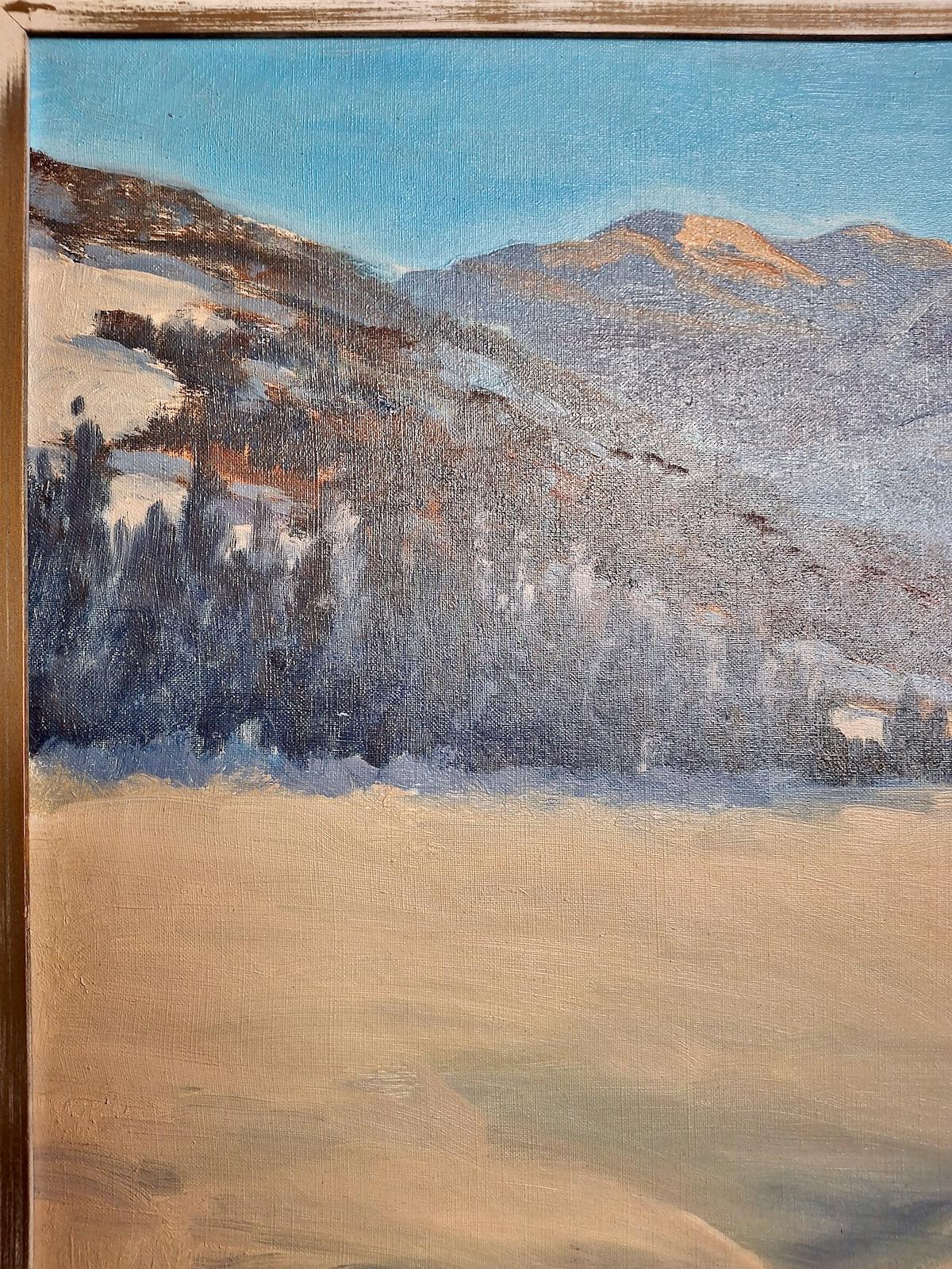 A Scenic Snowy Winterscape - Painting by Unknown