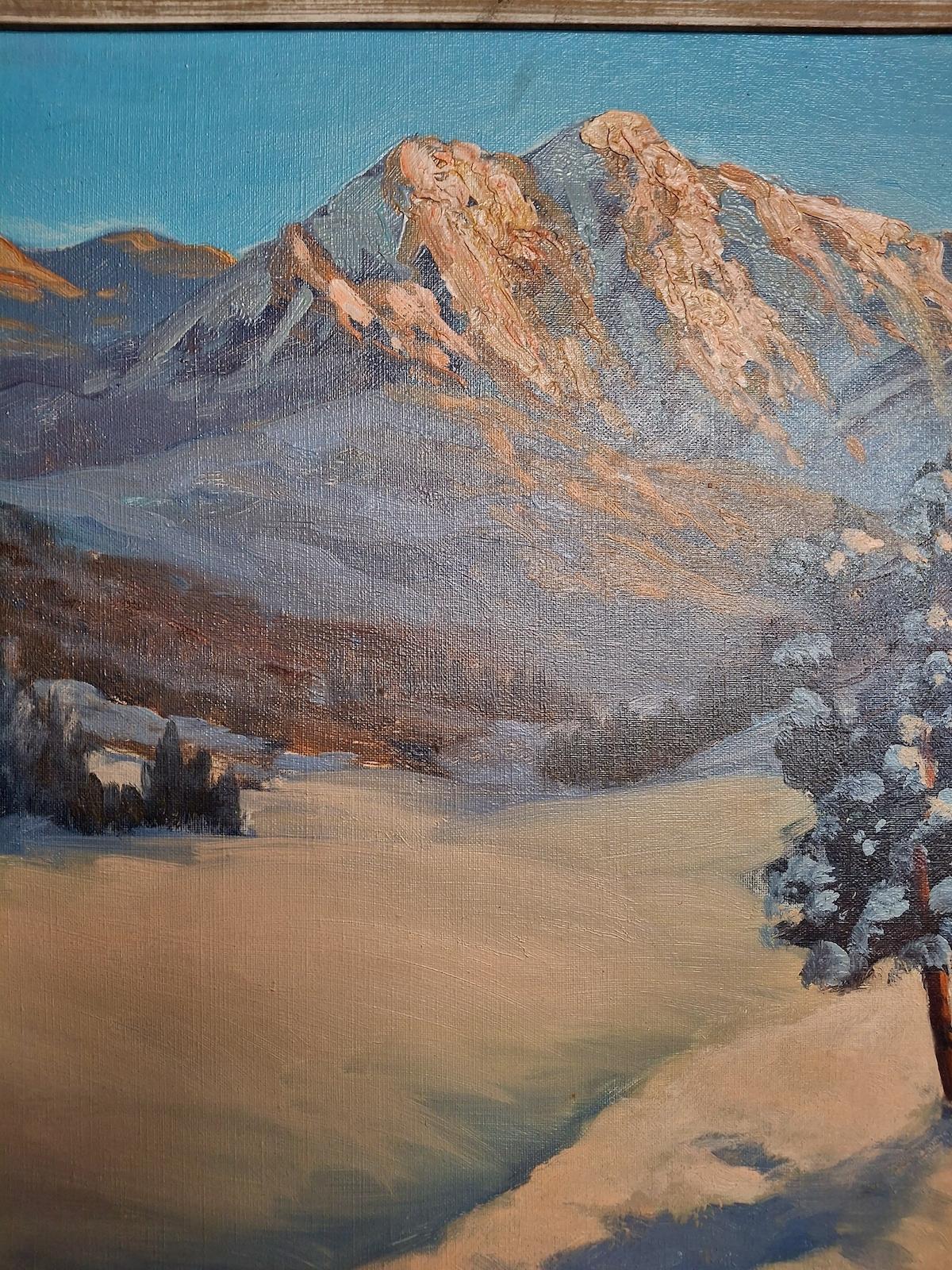 A Scenic Snowy Winterscape - Impressionist Painting by Unknown