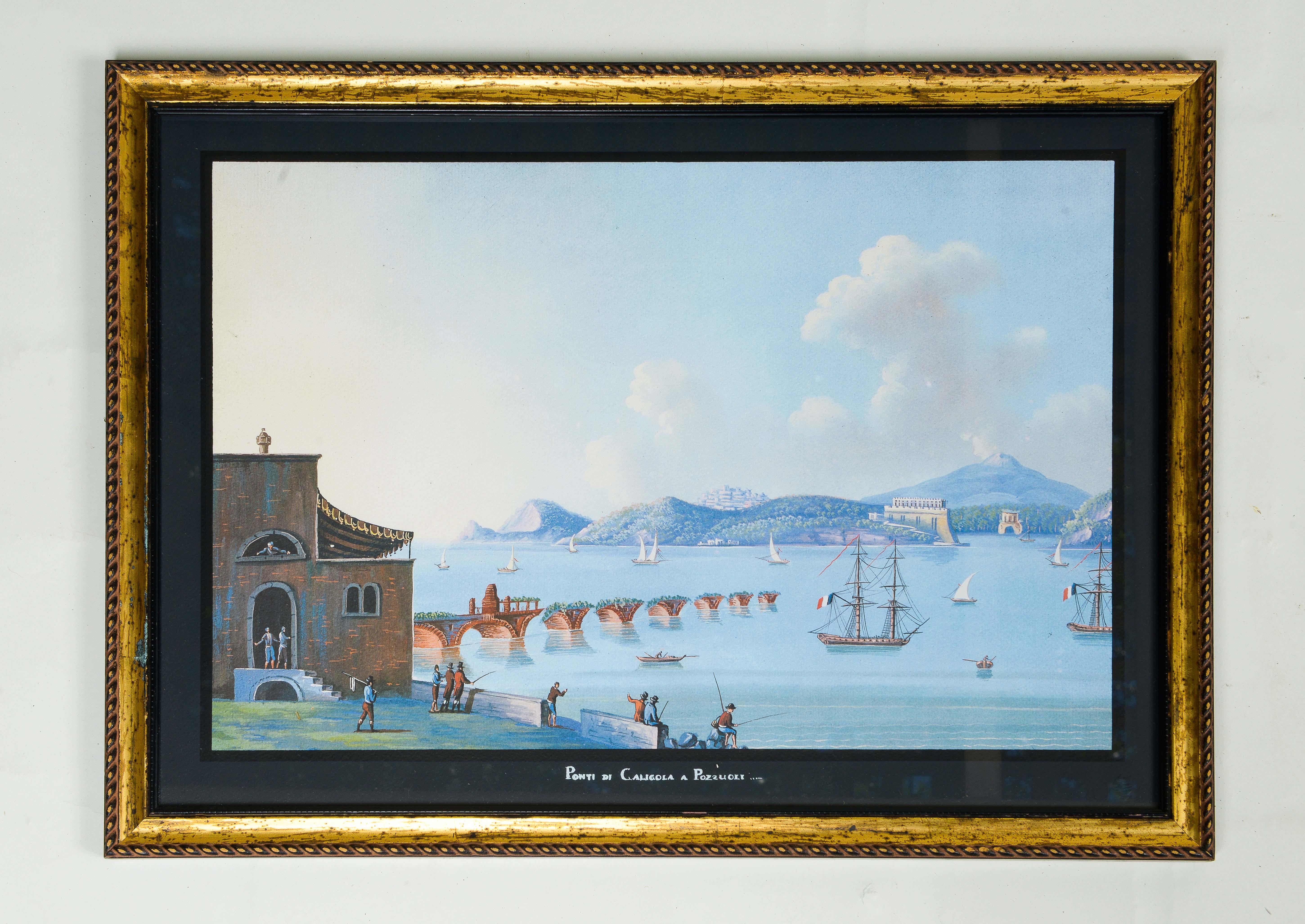 Set von acht Ansichten von Neapel (Grau), Landscape Painting, von Unknown