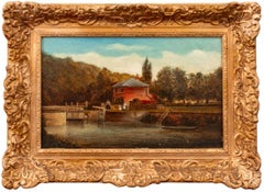 A. Sparks Escena fluvial con muelle, Óleo sobre lienzo