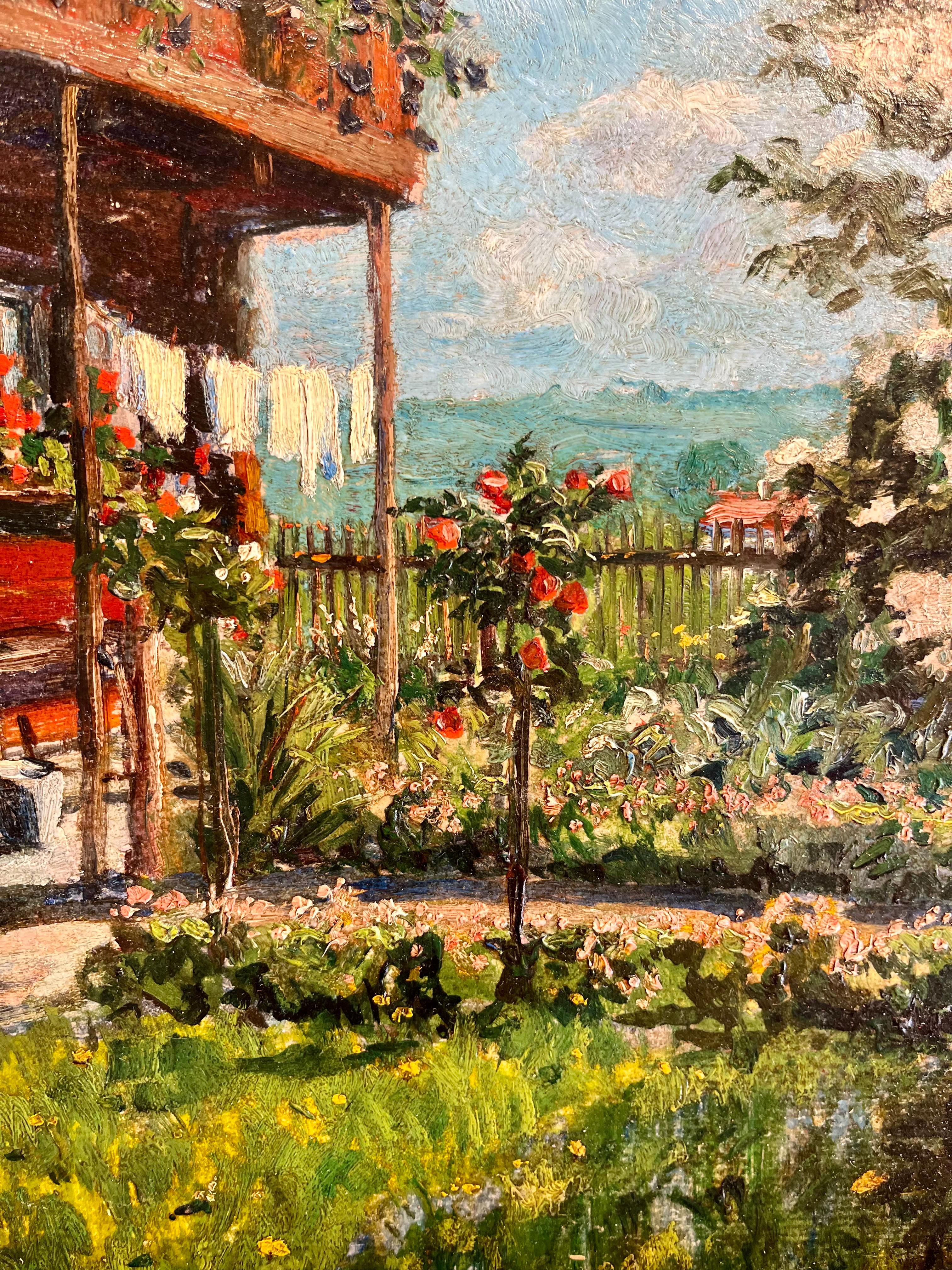 A Spring Day on the Porch - American Impressionist Painting by Unknown