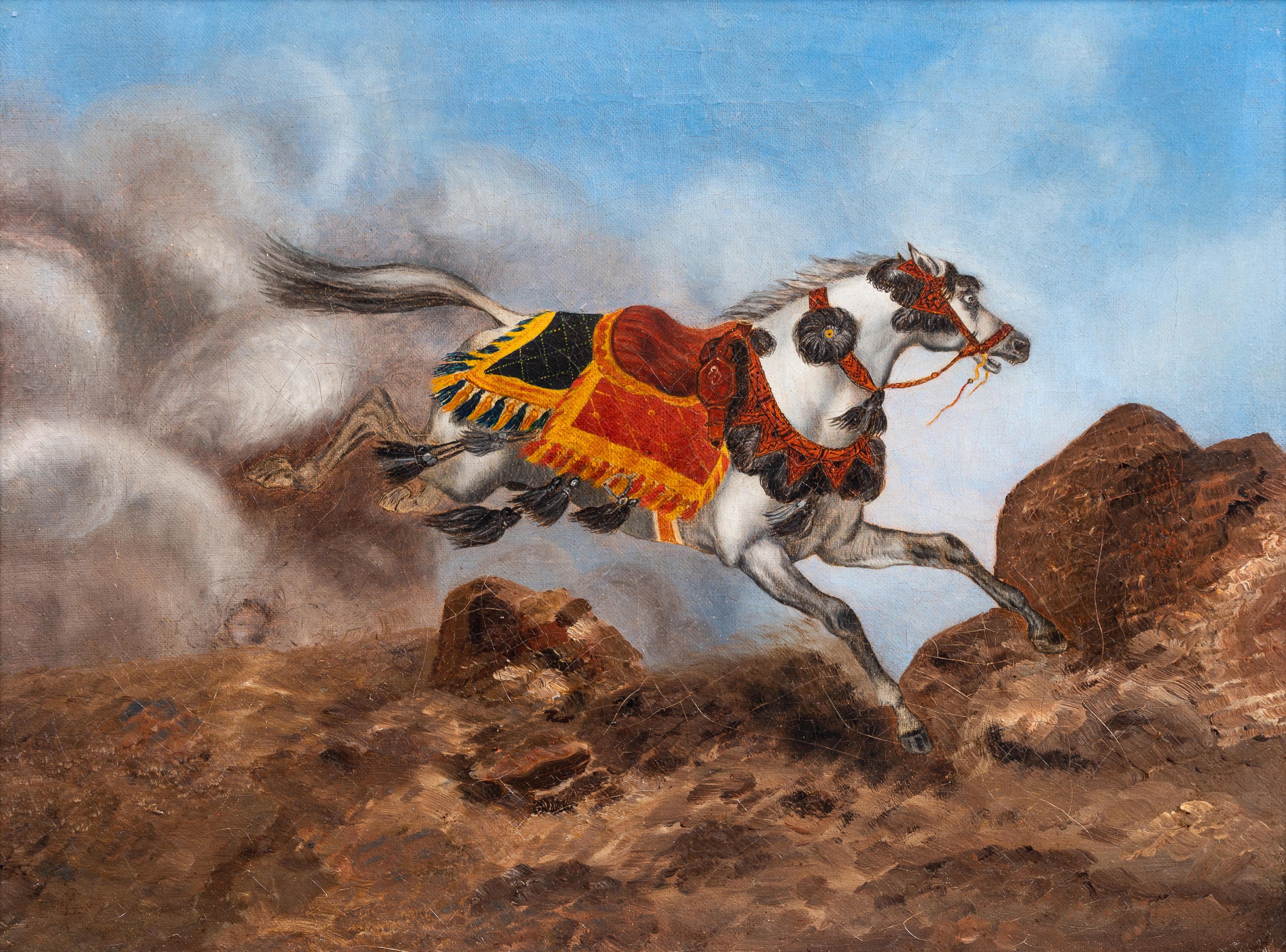A startled Arabian Horse - Painting by Unknown