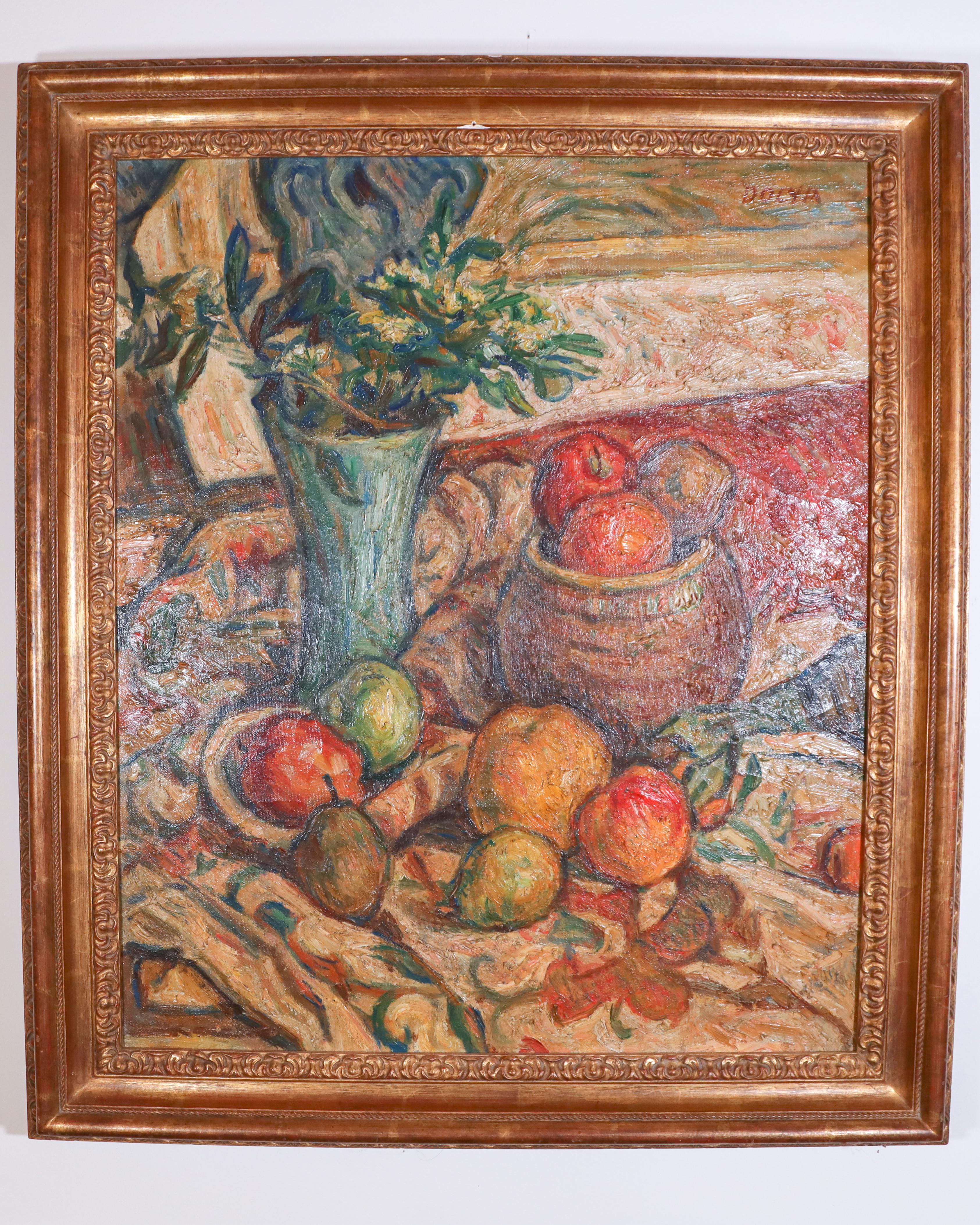 Ein Stillleben mit Blumen und Früchten auf einem Tisch  (Amerikanischer Impressionismus), Painting, von Unknown