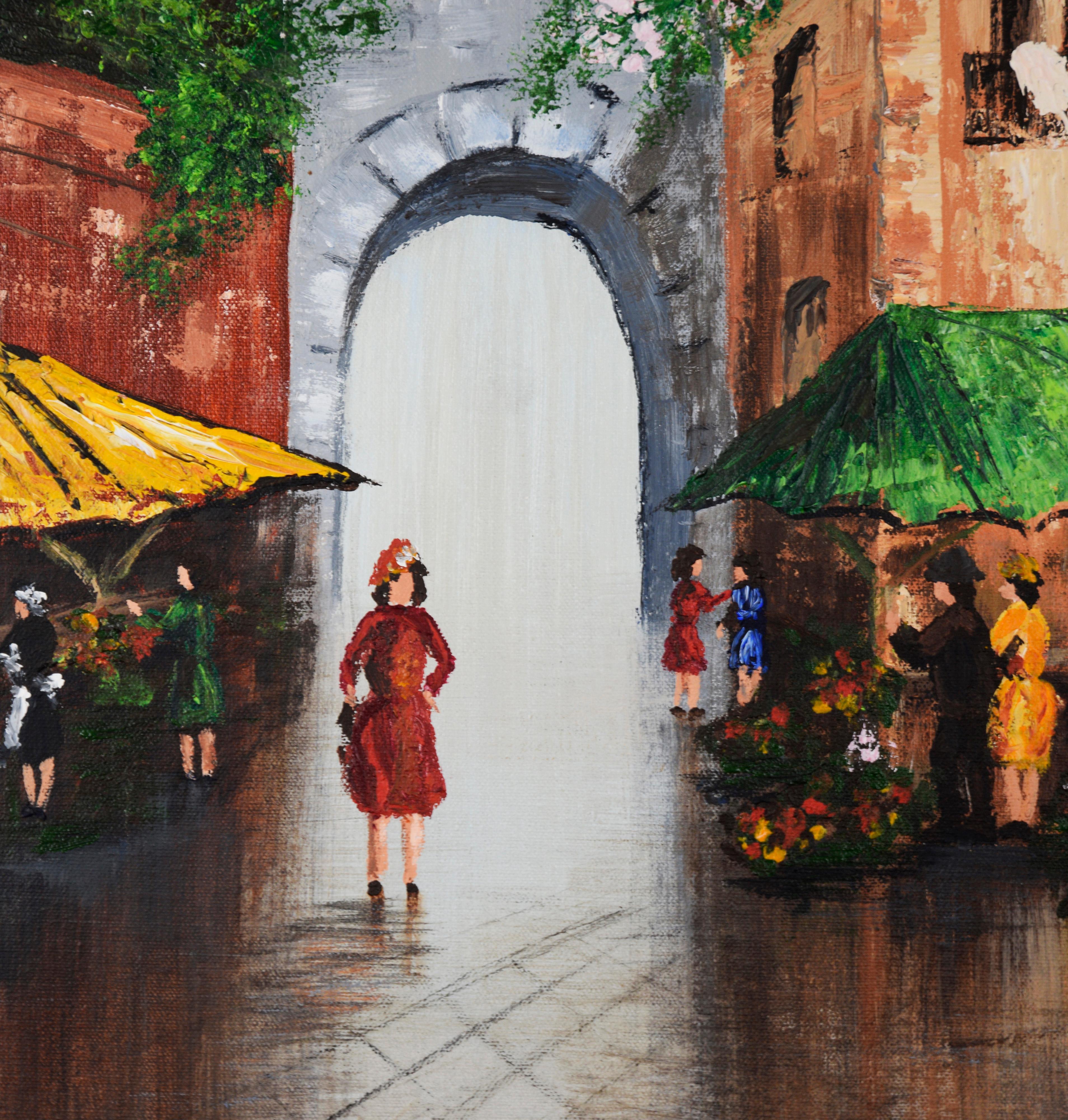 Un paseo por París - 1974 Óleo original sobre lienzo - Painting de Unknown