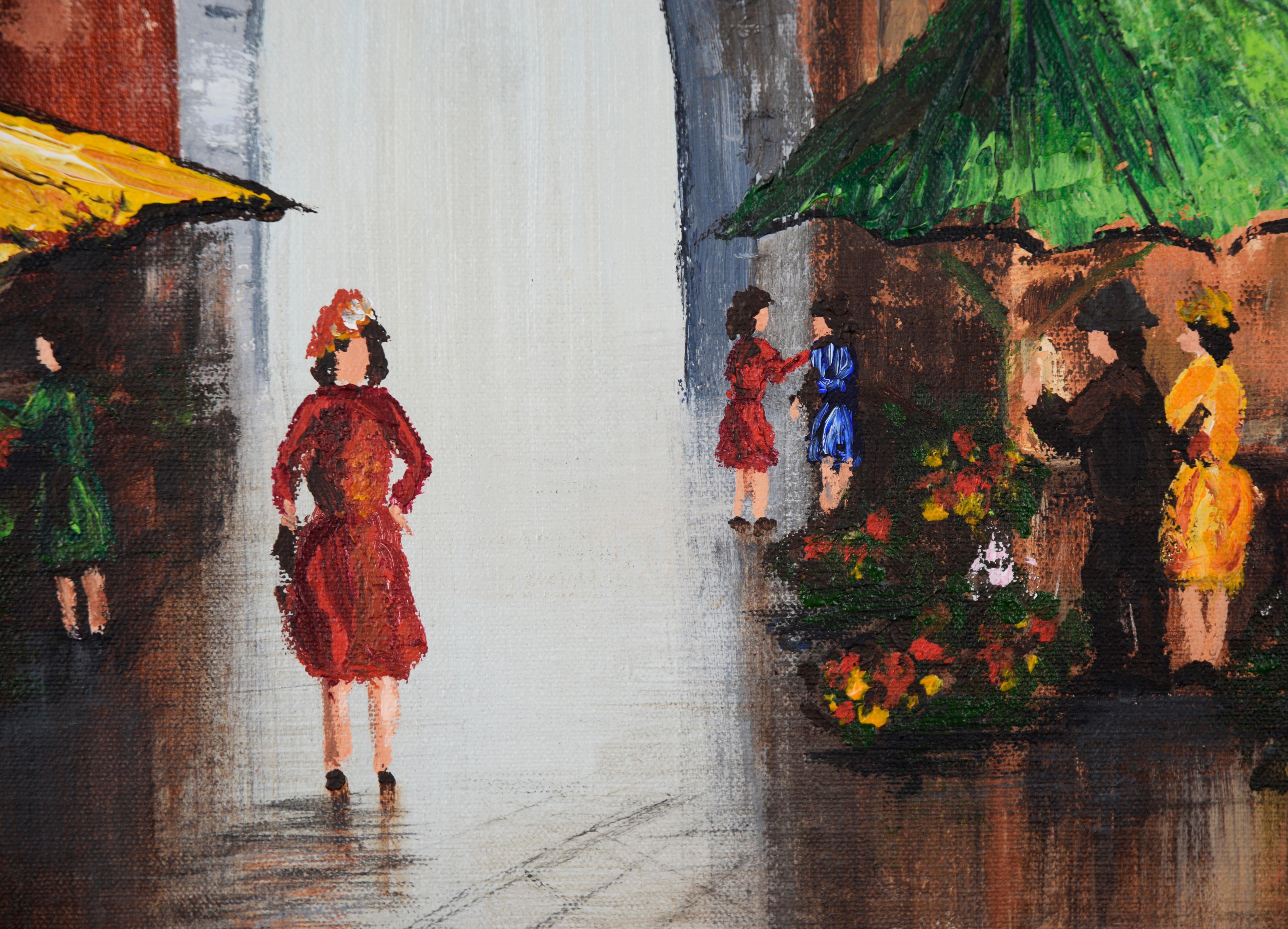 Un paseo por París - 1974 Óleo original sobre lienzo - Painting Impresionista de Unknown