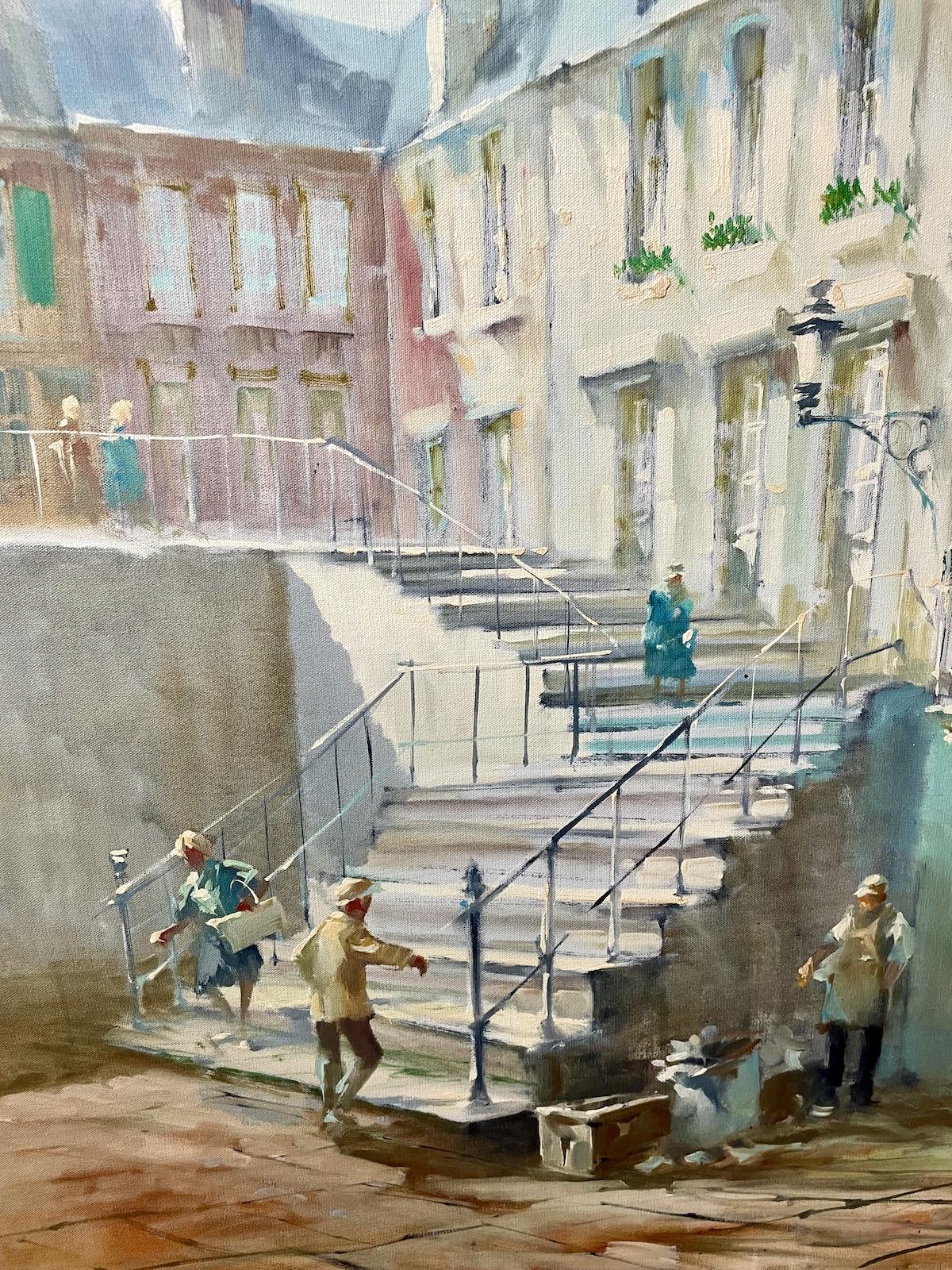 Eine sonnenbeschienene europäische Stadtlandschaft – Painting von Unknown
