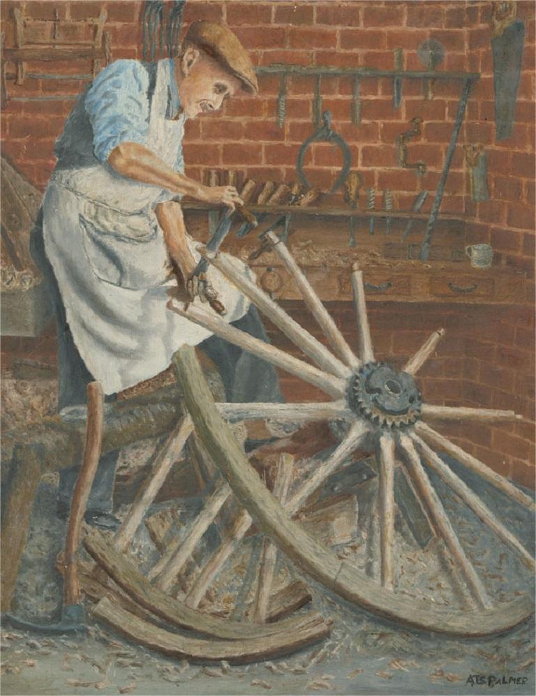 A. T. S. Palmer - 1970 Oil, The Wheelwright - Painting by Unknown
