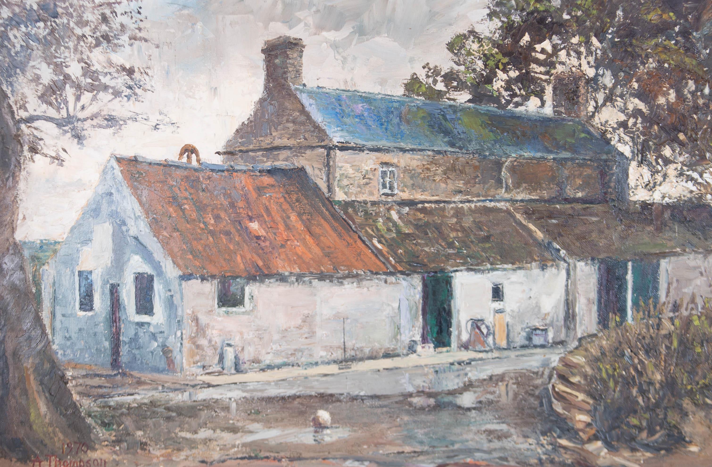 A. Thompson - Large 1970 Oil, The Farmhouse - Painting by Unknown