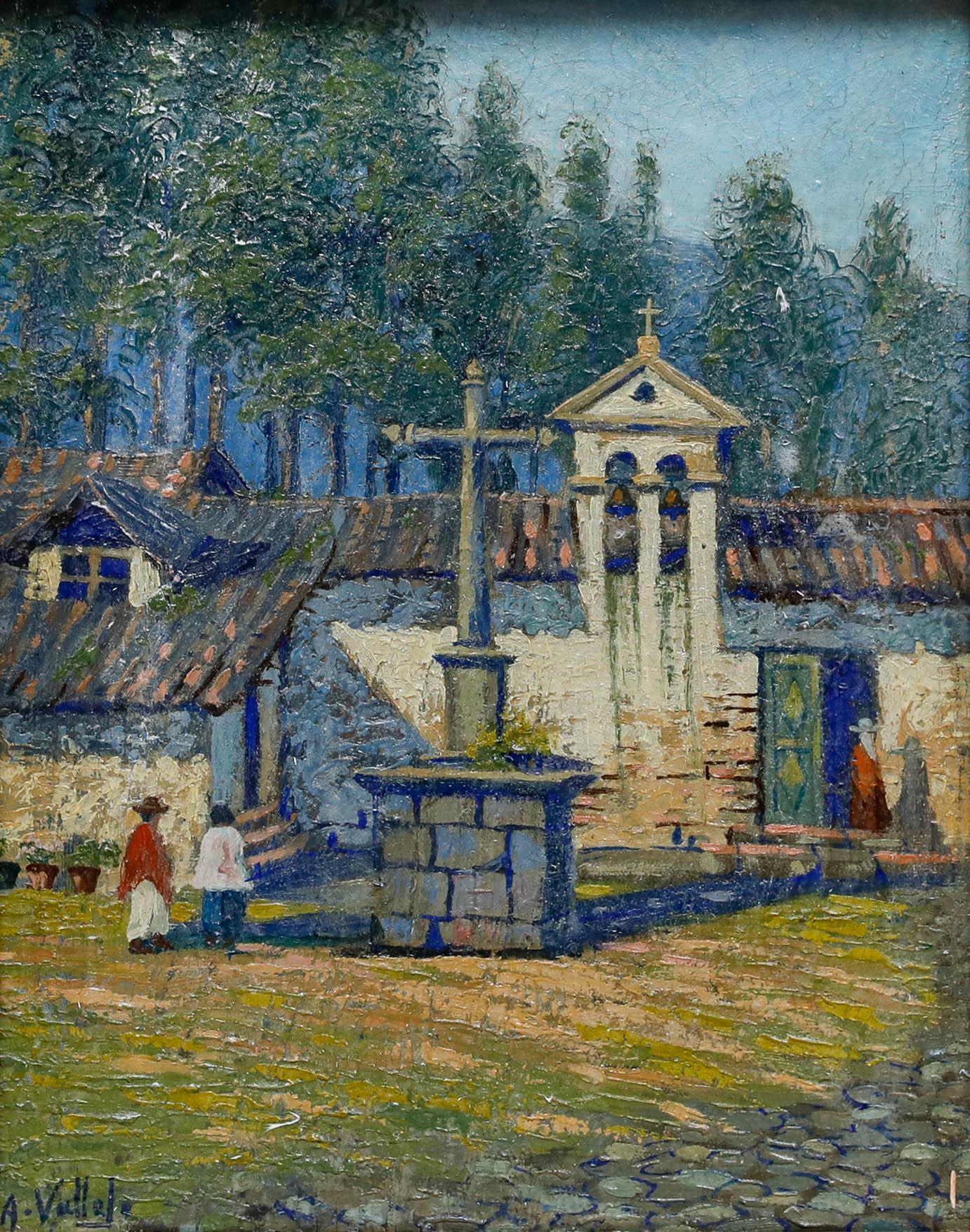 A. Vallejo - 1933 Oil, The Chapel of Consolation, Ecuador - Painting by Unknown