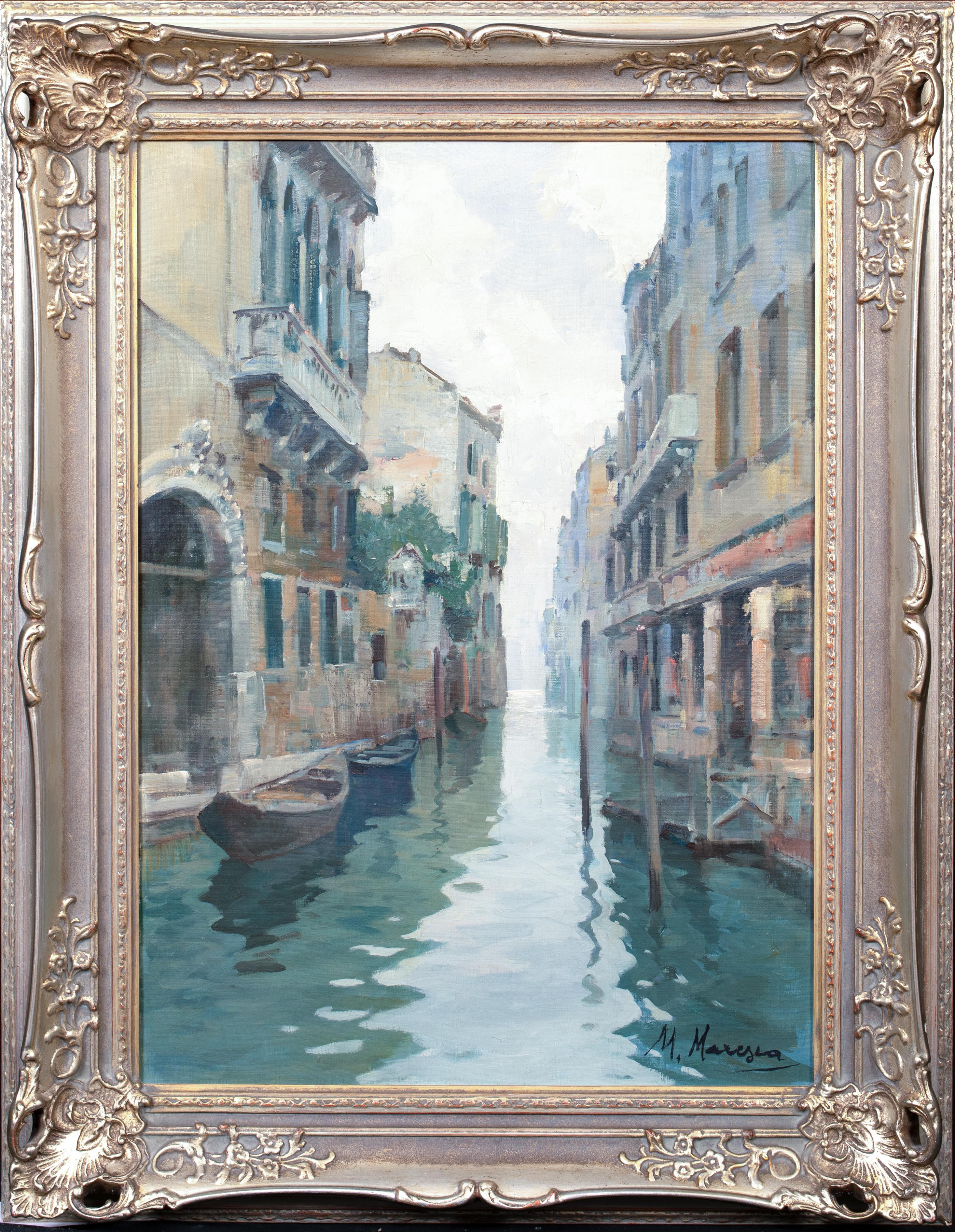 Unknown Landscape Painting - A Venice Backwater Canal, early 20th Century  by MARIO MARESCA (1877-c.1959)