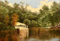"A View from Picturesque America" Hudson River School Oil painting circa 1870s