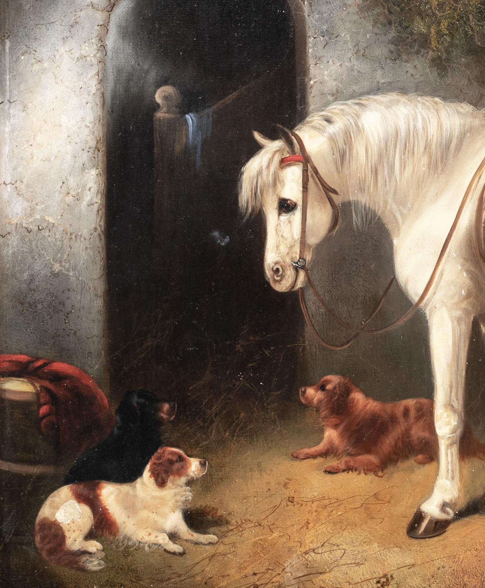 Un caballo blanco acompañado de Spaniels, Siglo XIX 1