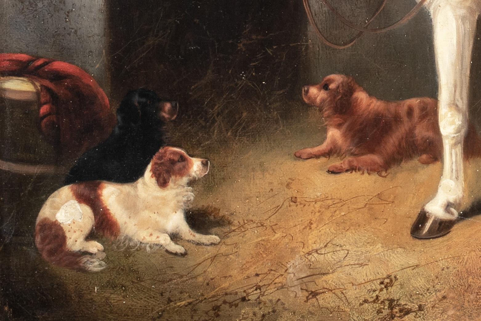 Un caballo blanco acompañado de Spaniels, Siglo XIX 2