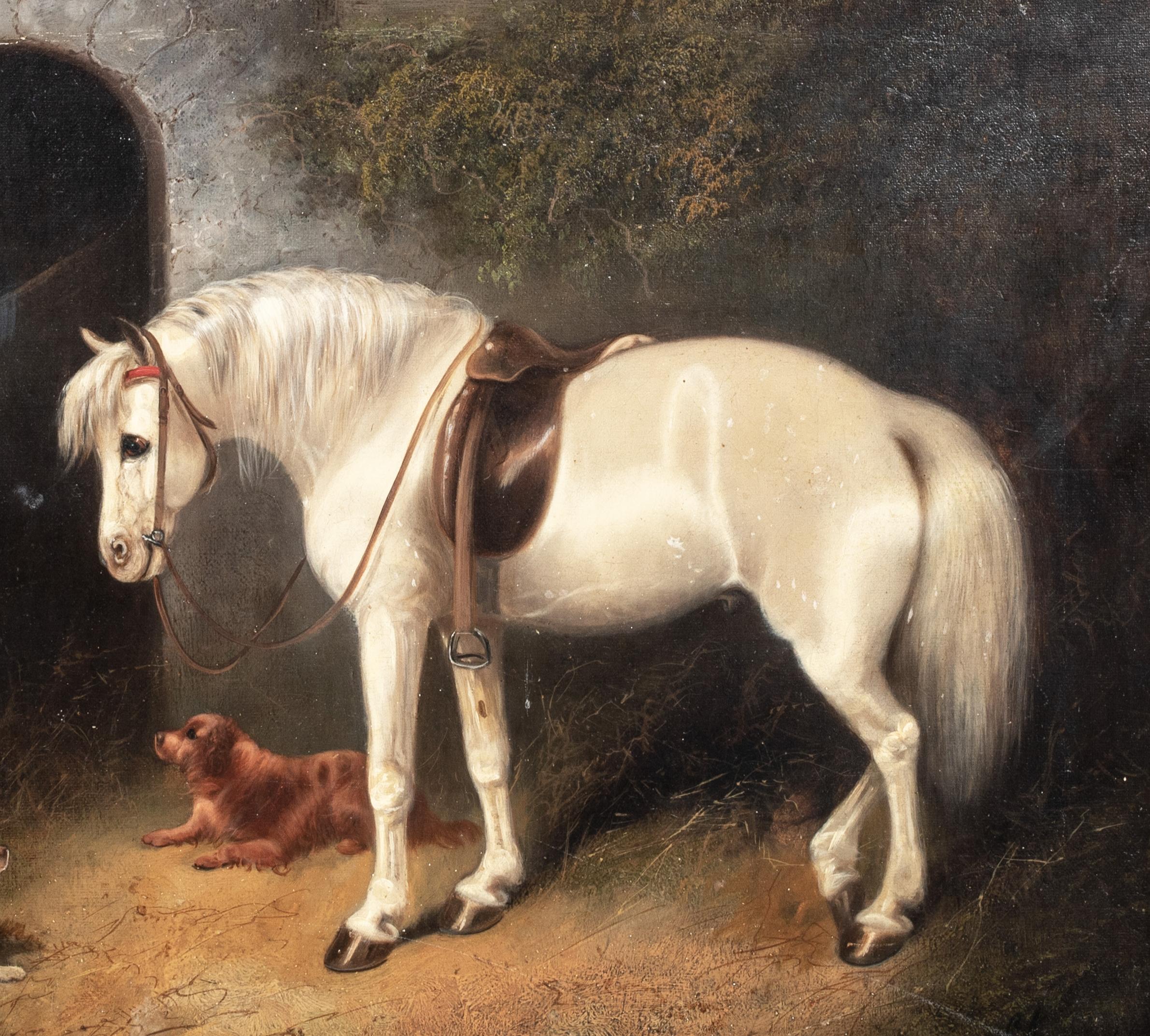 Un caballo blanco acompañado de Spaniels, Siglo XIX 3