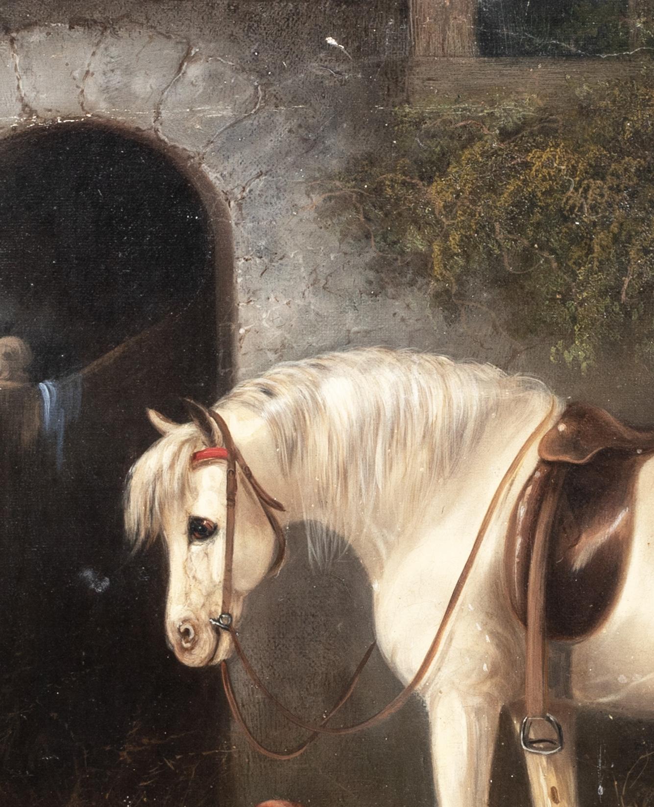 Un caballo blanco acompañado de Spaniels, Siglo XIX 4